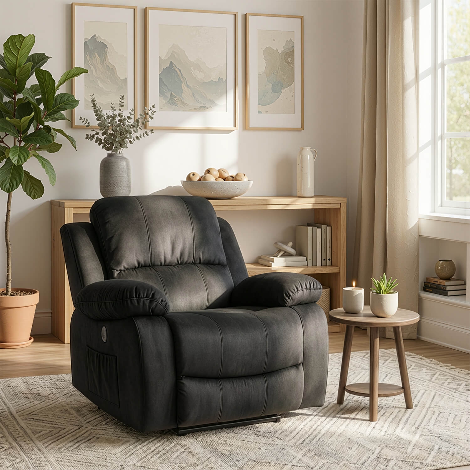 Fotel Masujący ARON Elektryczny Rozkładany z Podnóżkiem Czarny Welurowy Nowoczesny ME.ARON/CZ/V/FW