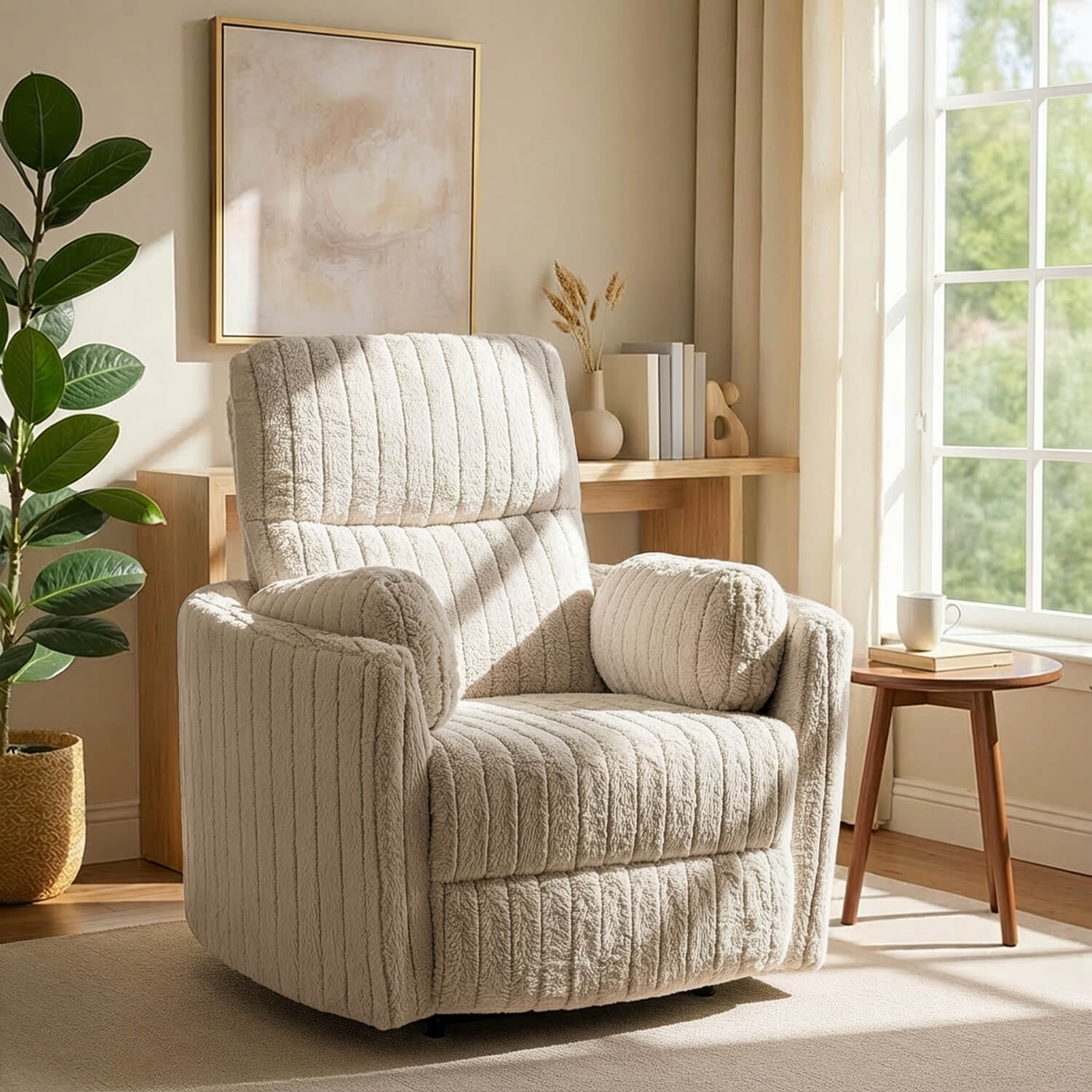 Fotel Rozkładany z Podnóżkiem RAUL Beżowy Nowoczesny ME.RAUL/BZ/SZTR/FW