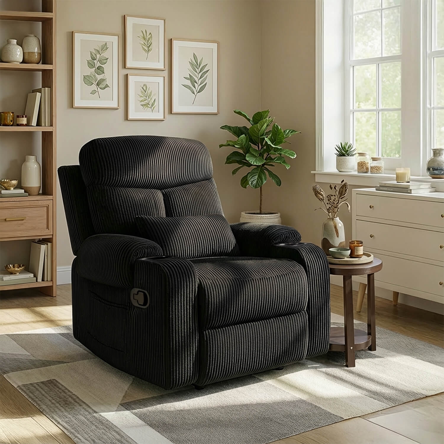 Fotel Rozkładany z Podnóżkiem TORRES Czarny Sztruksowy Nowoczesny ME.TORRES/CZ/SZTR/FW