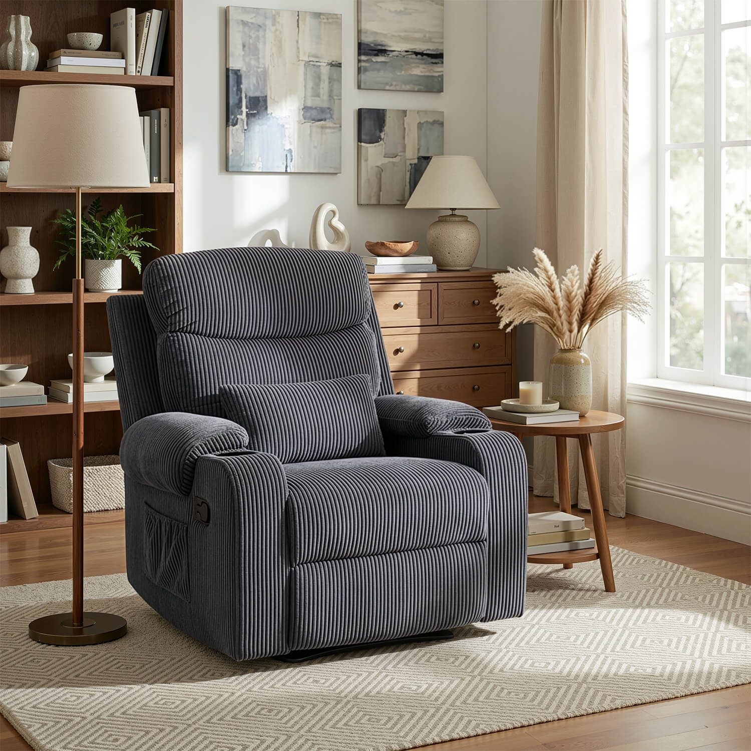 Fotel Rozkładany z Podnóżkiem TORRES Szary Sztruksowy Nowoczesny ME.TORRES/P/SZTR/FW