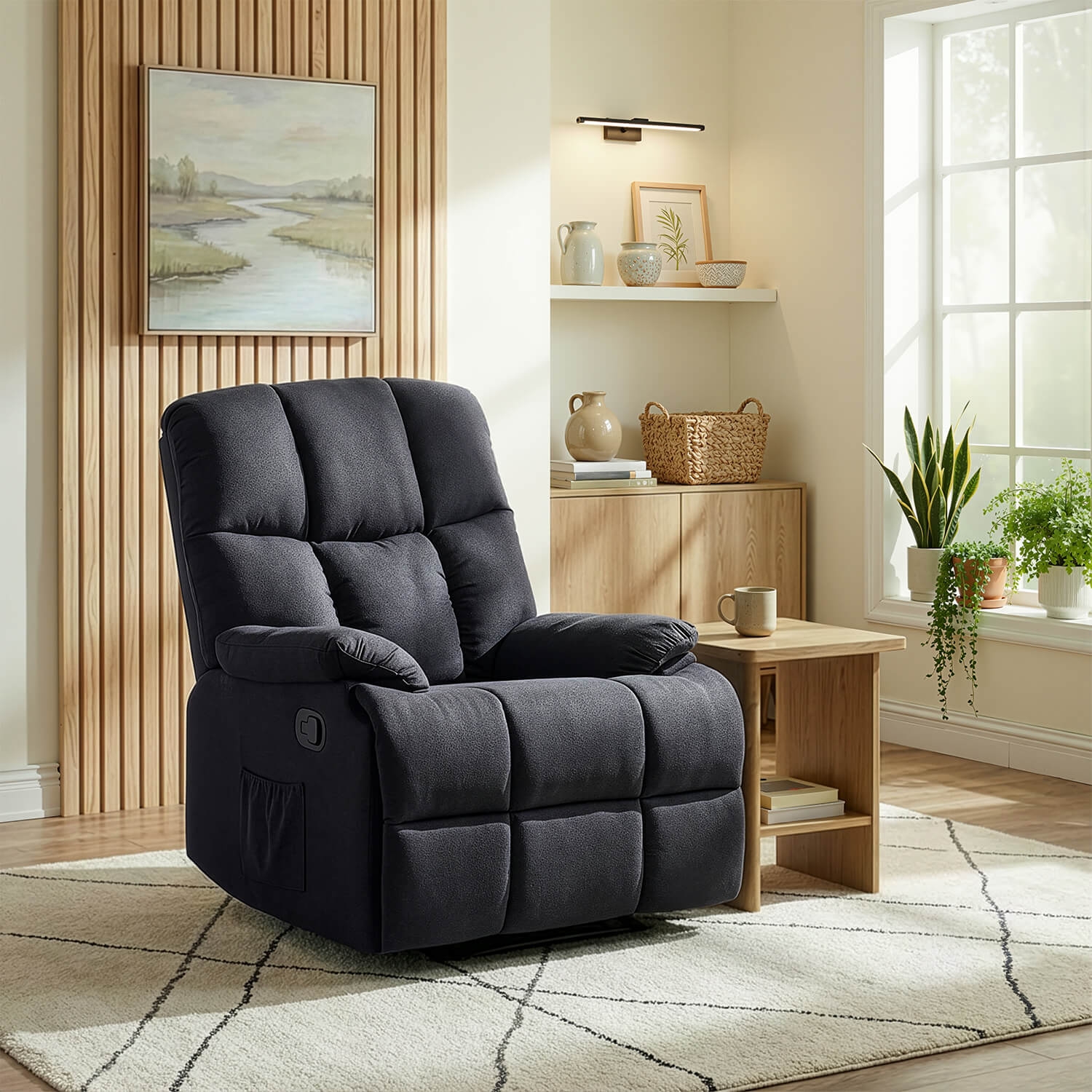 Fotel Rozkładany Wypoczynkowy z Podnóżkiem RIKO Czarny Nowoczesny ME.RIKO/CZ/T/FW