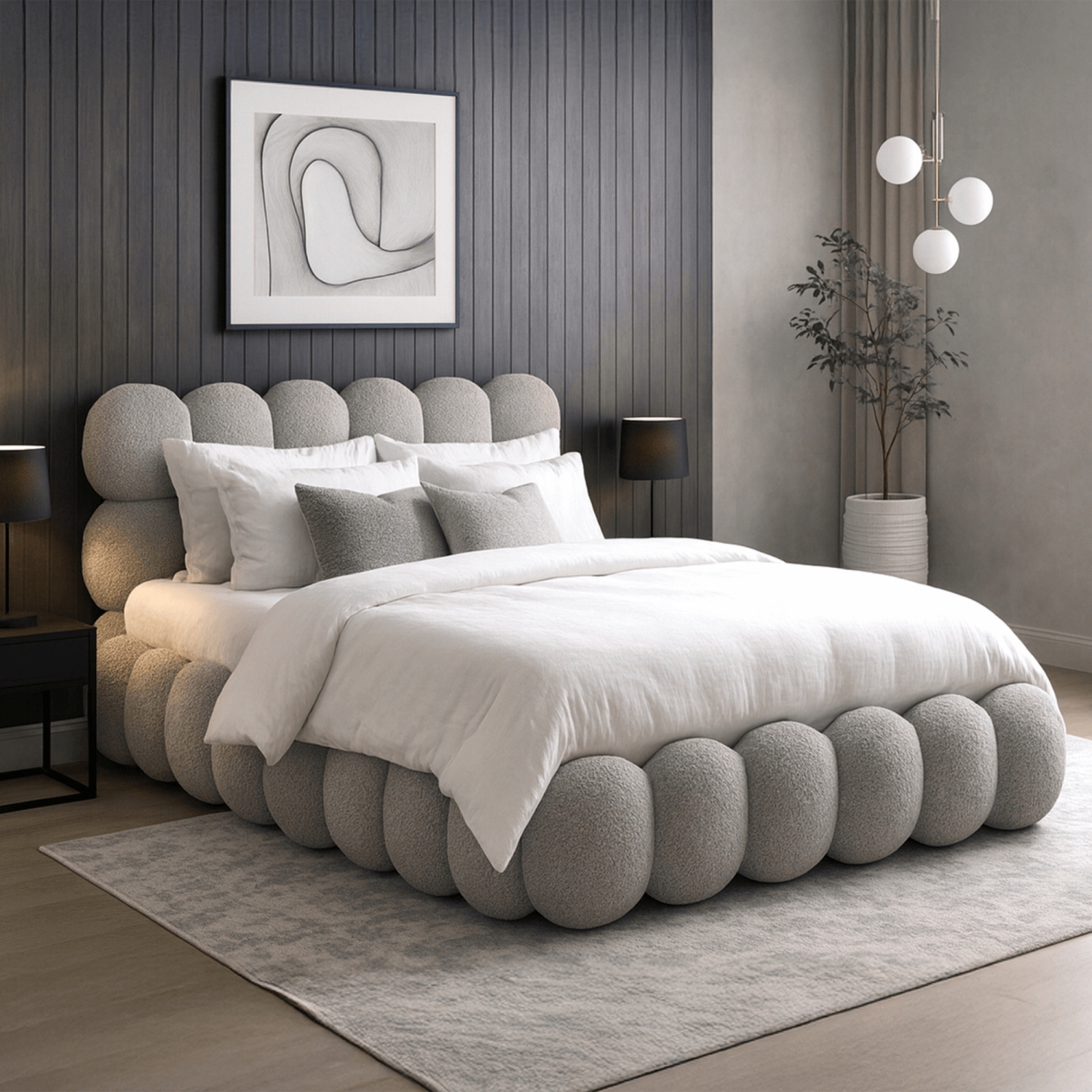 Łóżko Tapicerowane 160x200 cm ANKARA ze Stelażem i Pojemnikiem Dwuosobowe Boucle Szare ME.ANKARA/160/P/TB/LOZZPOJ