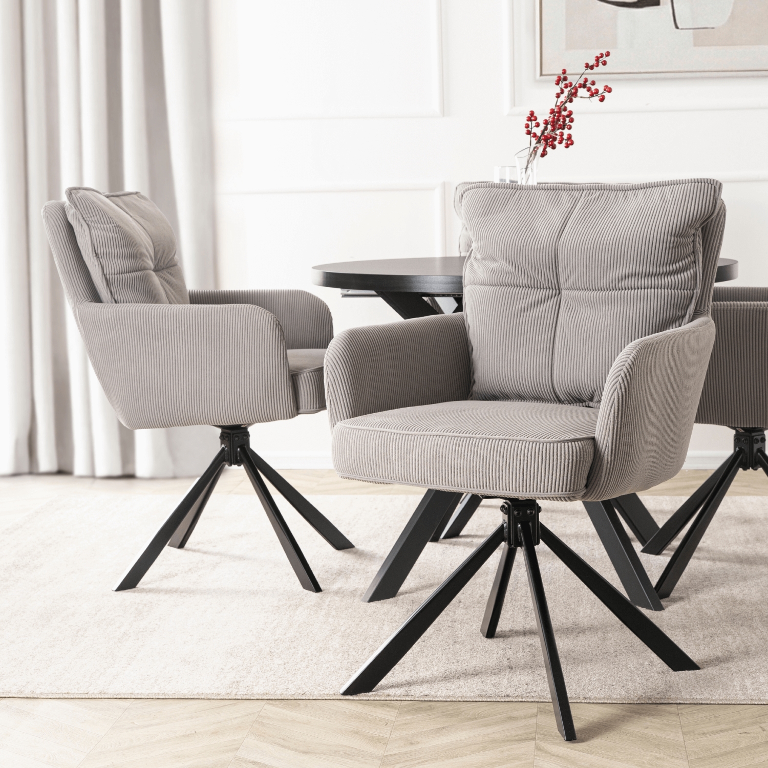 Krzesło Tapicerowane Obrotowe do Salonu CITY Szare Sztruksowe Nowoczesne ME.CITY/P/SZTR/K