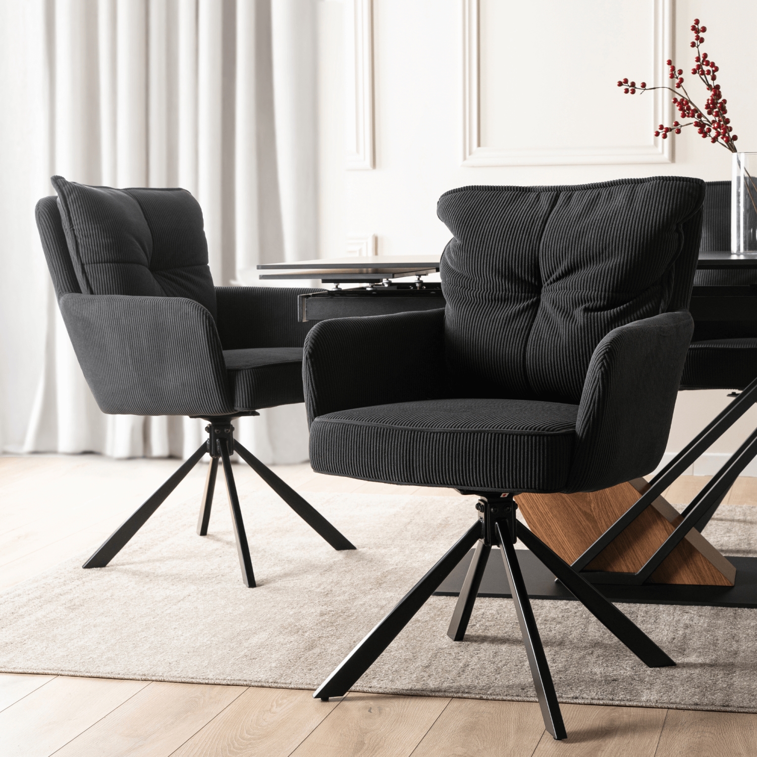 Krzesło Tapicerowane Obrotowe do Salonu CITY Czarne Sztruksowe Nowoczesne ME.CITY/CZ/SZTR/K