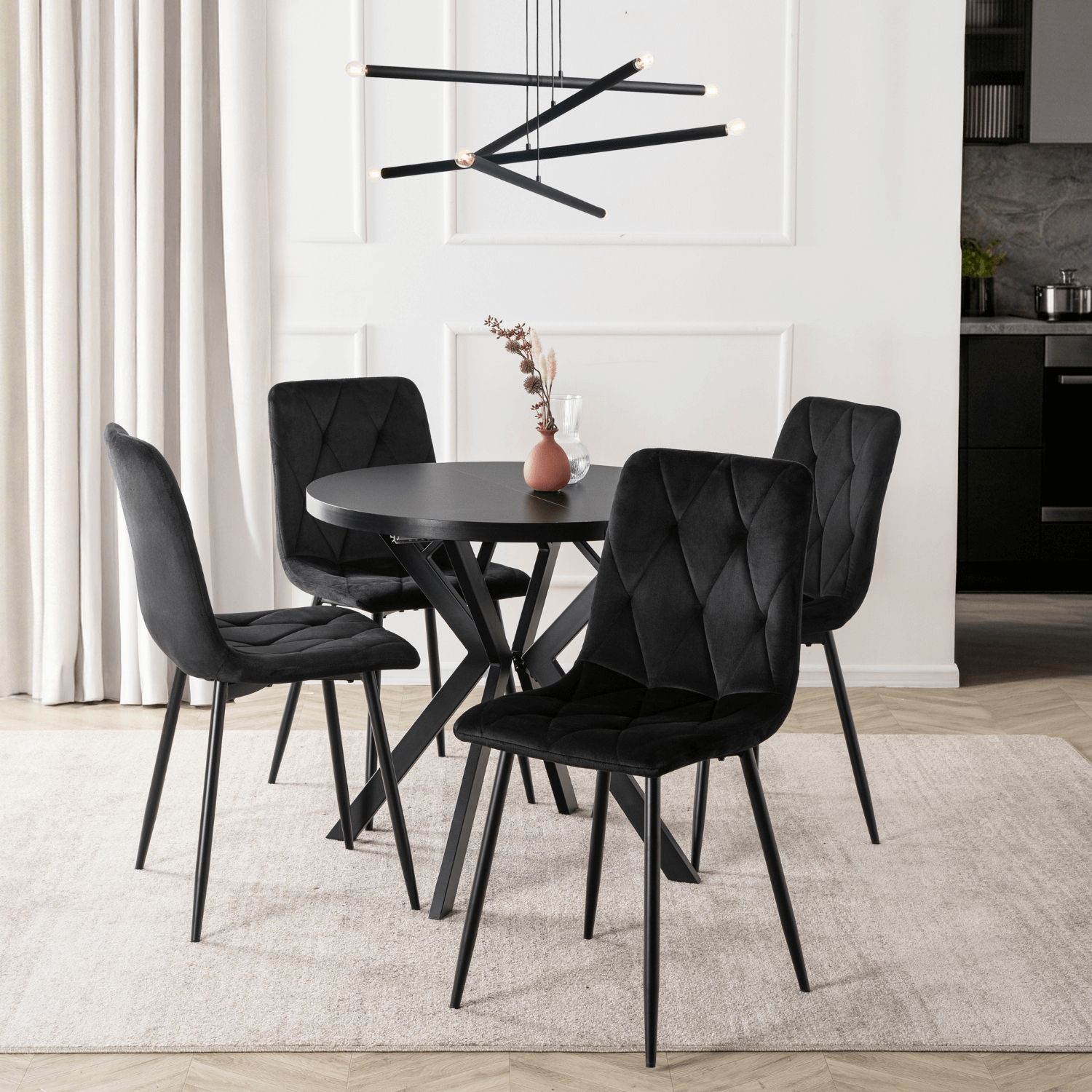 Stół Okrągły Rozkładany DORIAN 80-160 cm Czarny Nowoczesny Loft ME.DORIAN/CZ/CZ/S