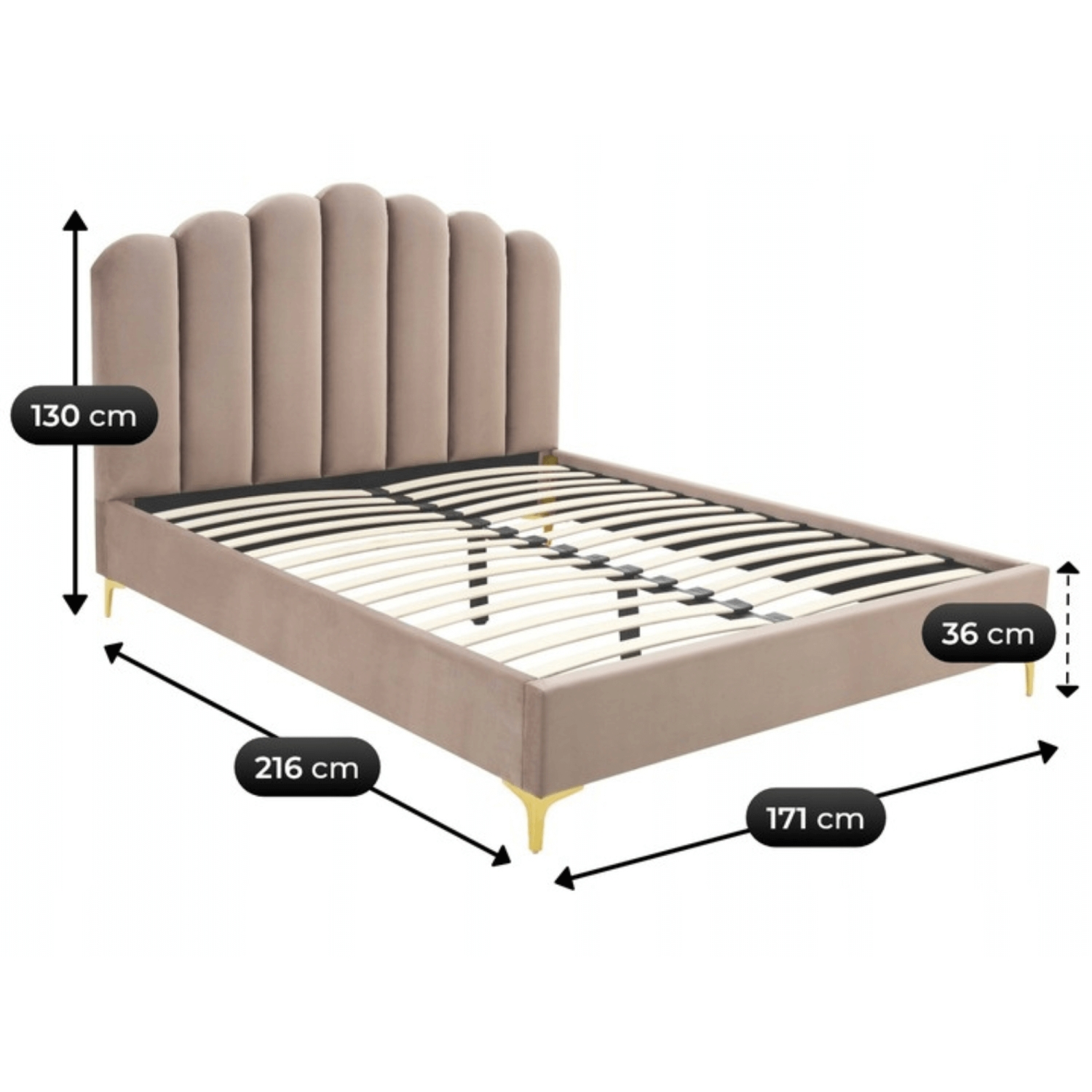 Łóżko Tapicerowane 160x200 cm GEMINI ze Stelażem Dwuosobowe Welurowe Beżowe ME.GEMINI/160/BZ/V/LOZ