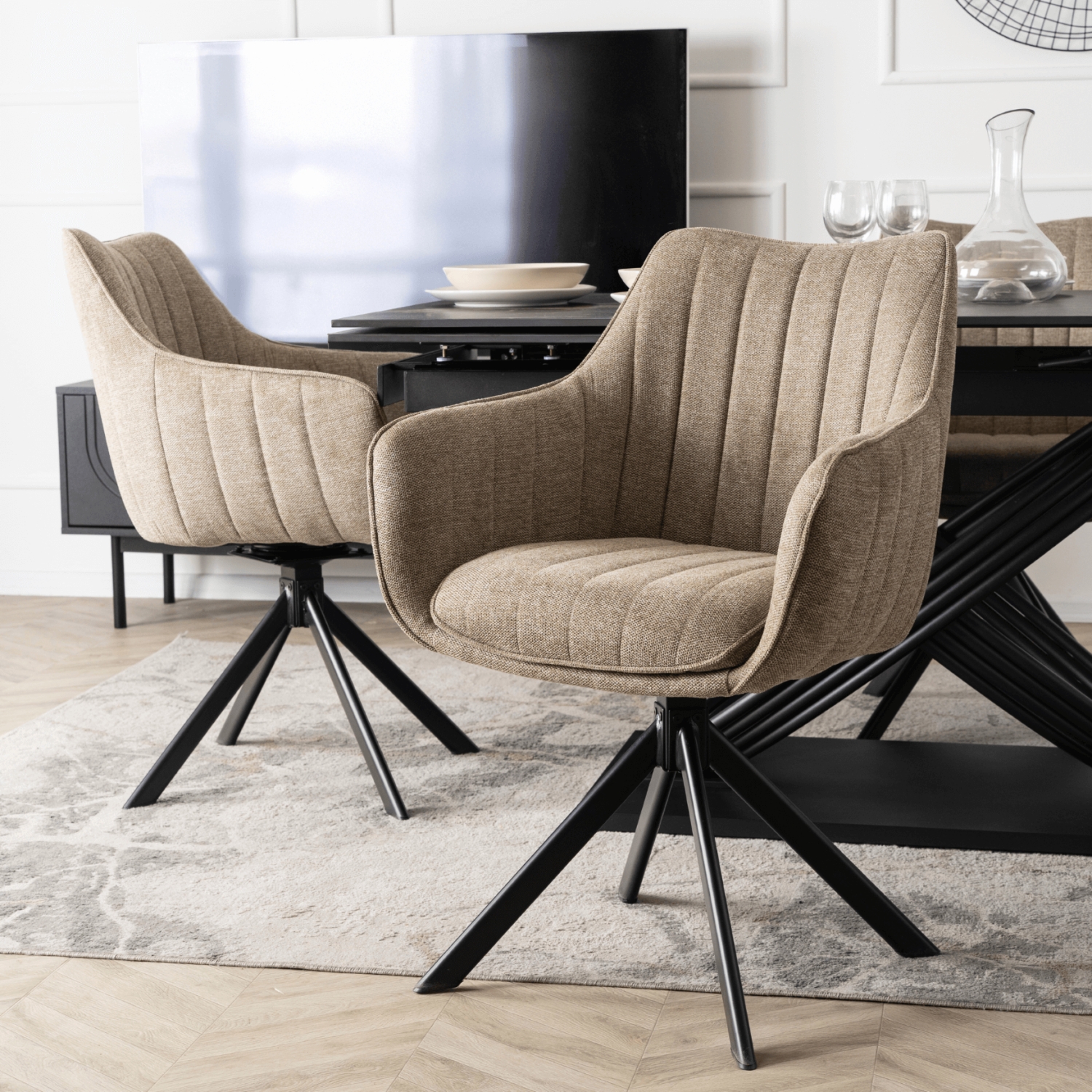 Krzesło Tapicerowane Obrotowe do Salonu MUMBAI Beżowe Nowoczesne ME.MUMBAI/BZ/T/K