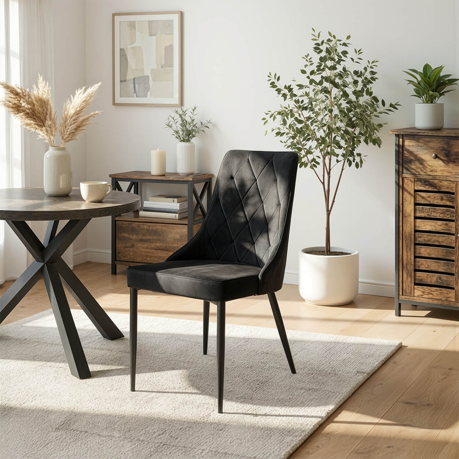 Zestaw 4x Krzesło Tapicerowane CORK do Salonu Czarne Welurowe Nowoczesne Loft CORK/CZ/V/Z4/K