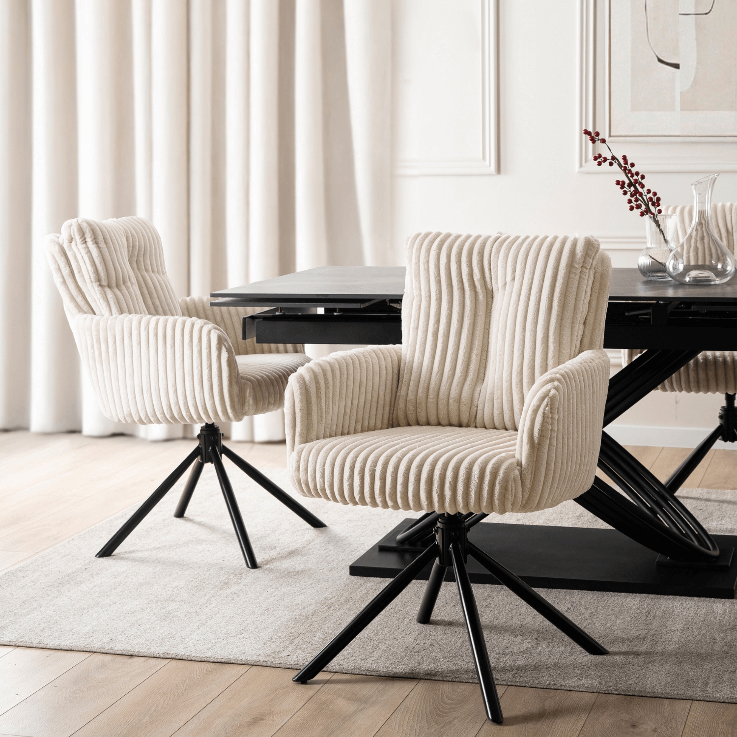 Krzesło Tapicerowane Obrotowe do Salonu JUNE Kremowe Sztruksowe Nowoczesne ME.JUNE/KR/SZTR/K