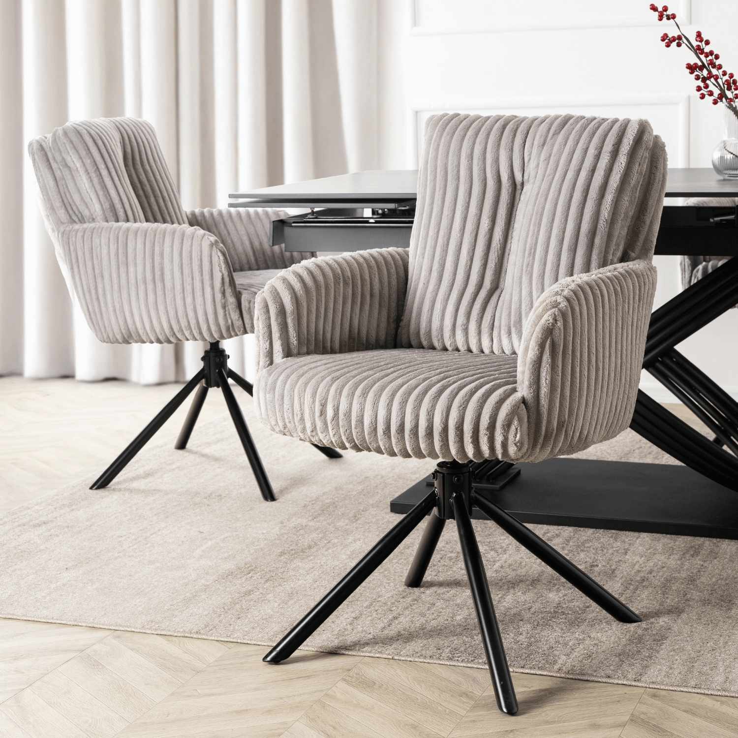 Krzesło Tapicerowane Obrotowe do Salonu JUNE Szare Sztruksowe Nowoczesne ME.JUNE/P/SZTR/K