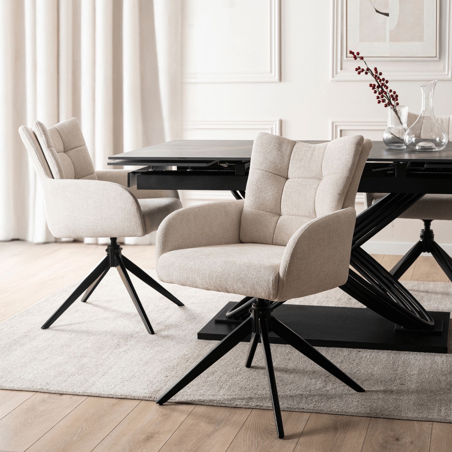 Krzesło Tapicerowane Obrotowe do Salonu JULY Kremowe Nowoczesne ME.JULY/KR/T/K