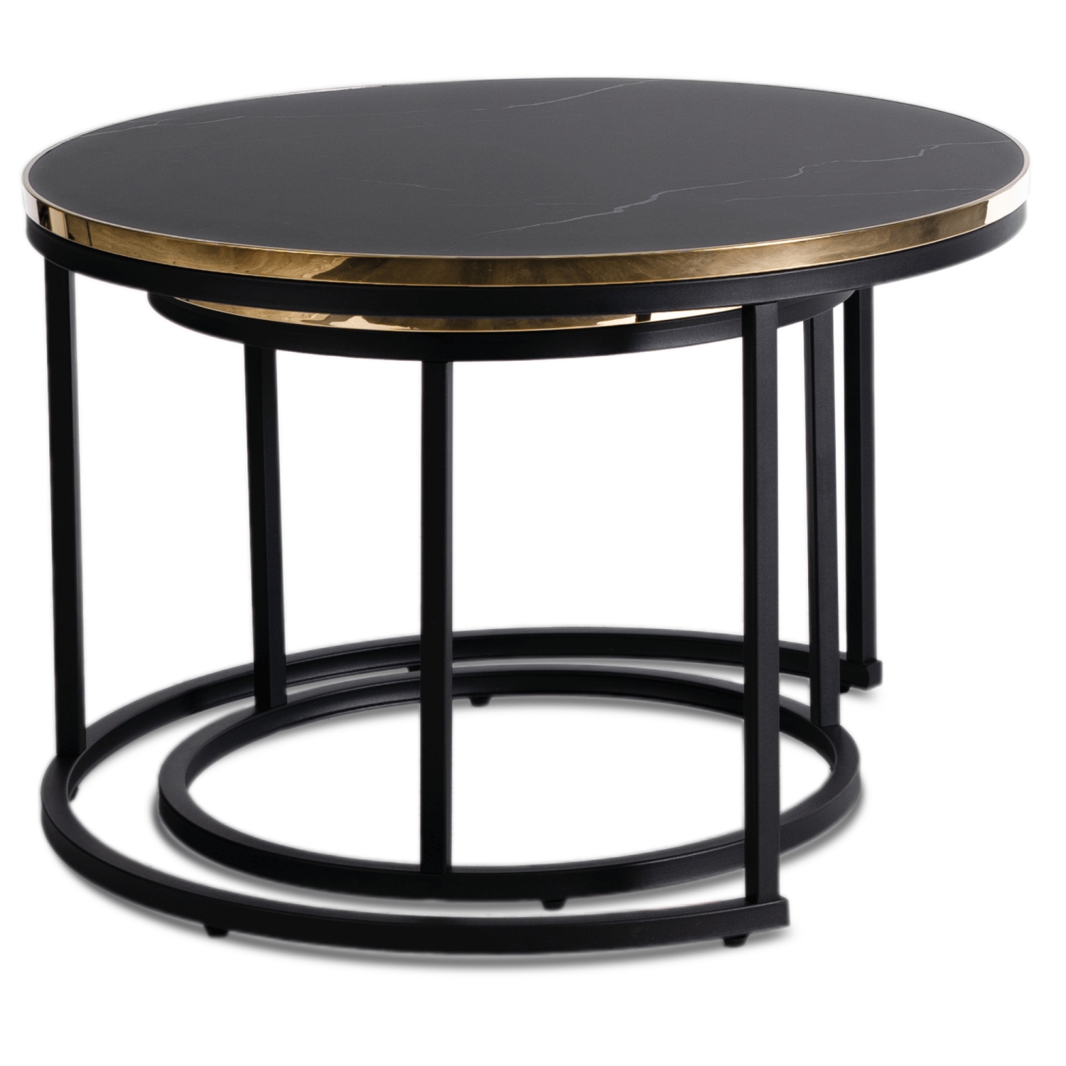 Zestaw Stolików Kawowych ARON 70 cm/50 cm Czarny Marmur Glamour ME.ARON/CZ/CZ/L