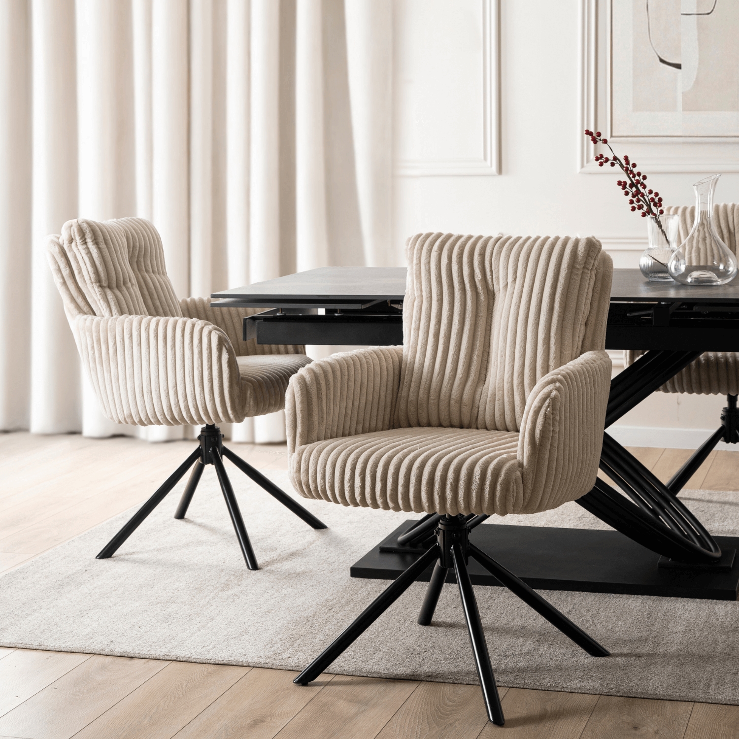 Krzesło Tapicerowane Obrotowe do Salonu JUNE Beżowe Sztruksowe Nowoczesne ME.JUNE/BZ/SZTR/K