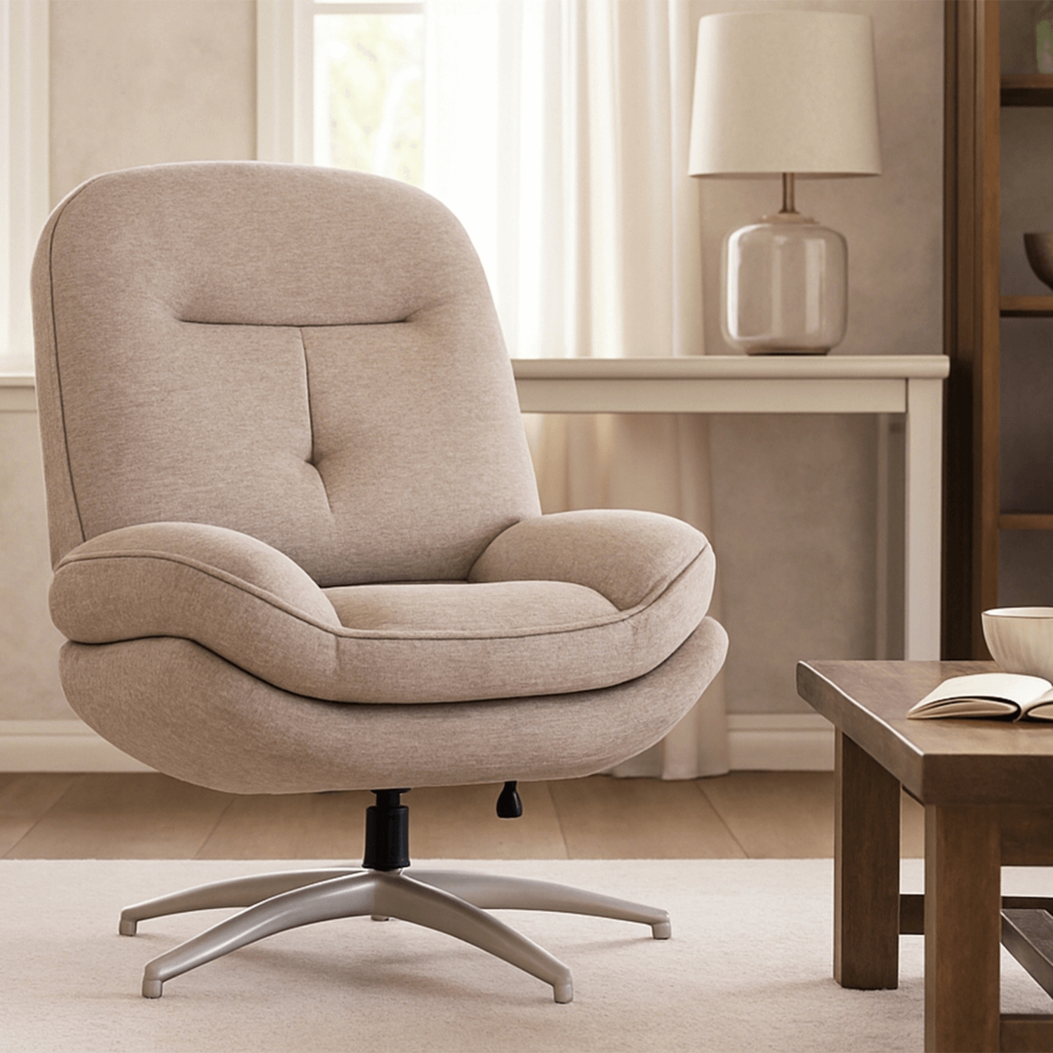 Fotel Wypoczynkowy Obrotowy MESA do Salonu Beżowy Nowoczesny ME.MESA/BZ/KR/T/FW