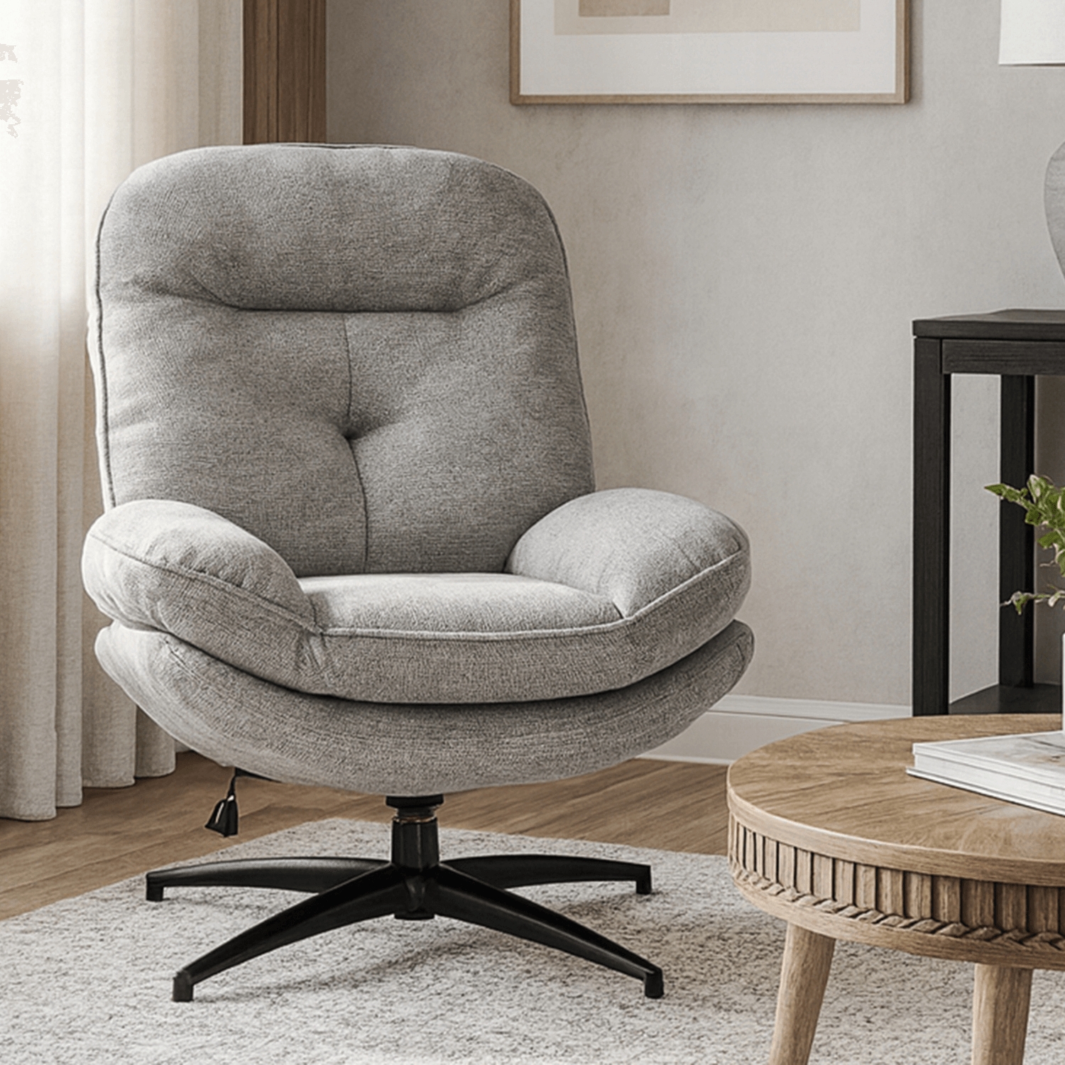 Fotel Wypoczynkowy Obrotowy MESA do Salonu Szary Nowoczesny ME.MESA/P/CZ/T/FW