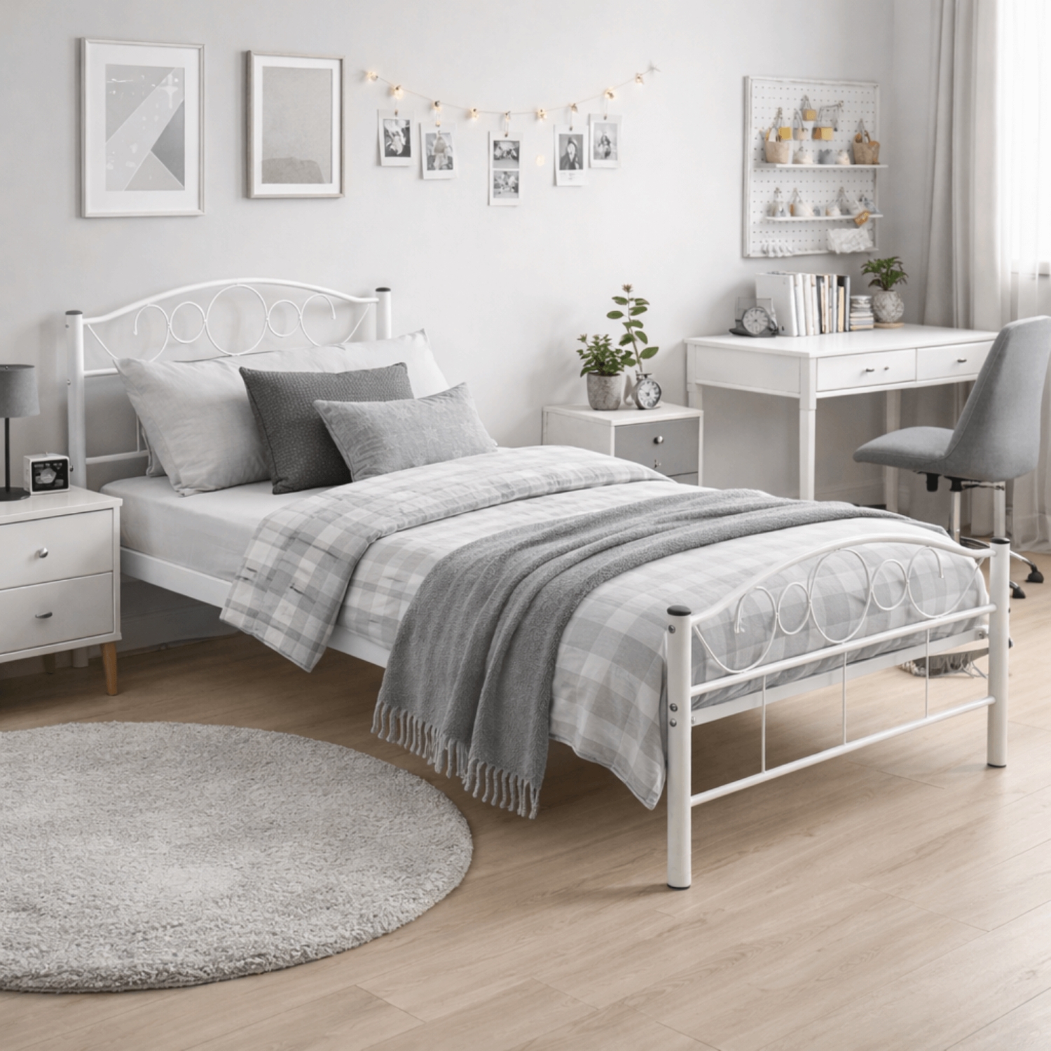 Łóżko Metalowe Jednoosobowe 90x200 cm ze Stelażem GRIFFIN Metalowe Białe ME.GRIFFIN/90/B/LOZ