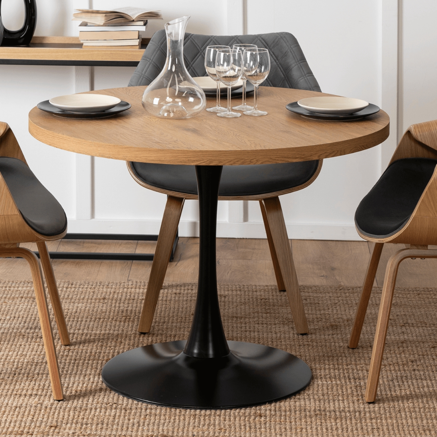 Stół Okrągły LINO 100 cm Dąb Złoty/Czarny Nowoczesny Loft ME.LINO/DZ/S