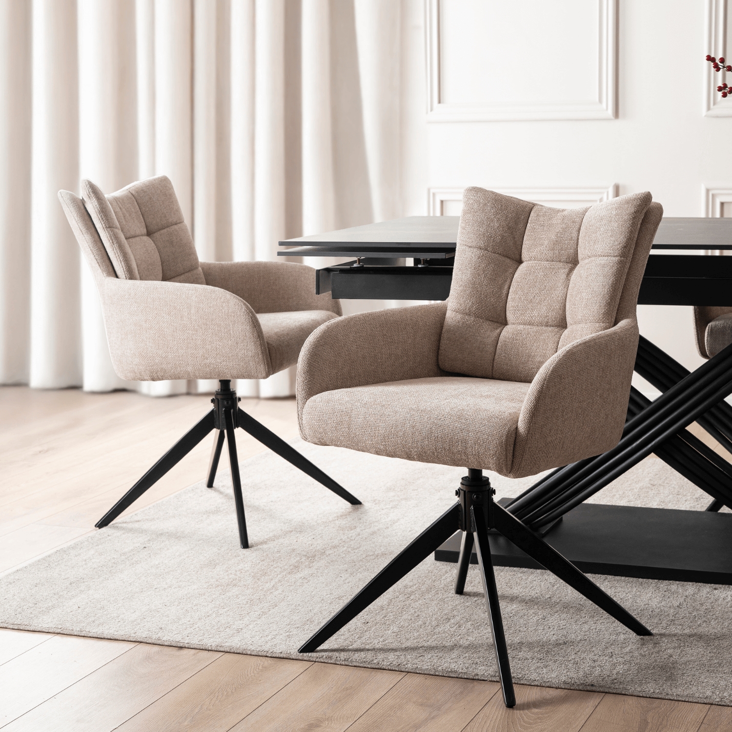 Krzesło Tapicerowane Obrotowe do Salonu JULY Beżowe Nowoczesne ME.JULY/BZ/T/K