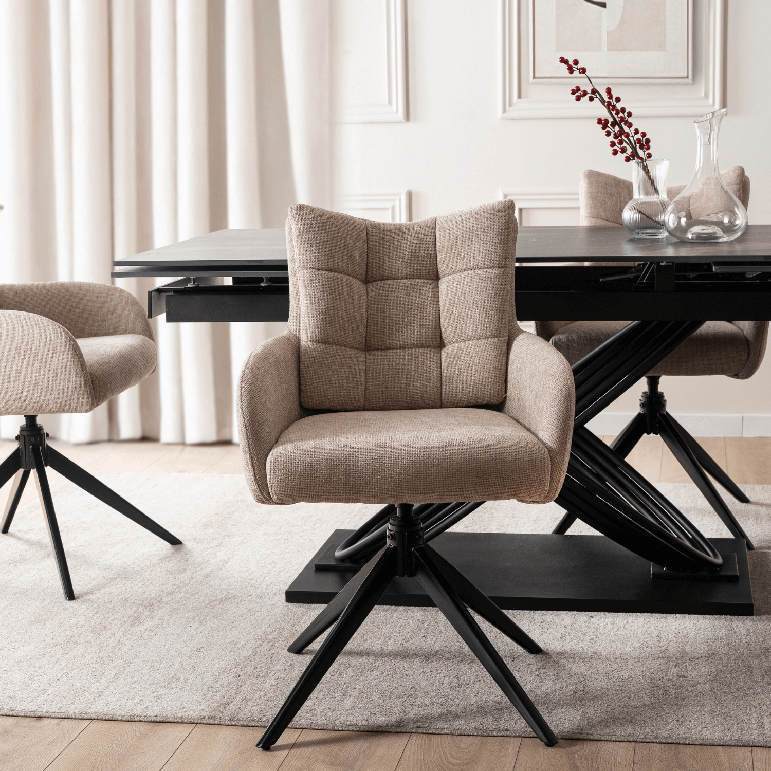 Krzesło Tapicerowane Obrotowe do Salonu JULY Beżowe Nowoczesne ME.JULY/BZ/T/K