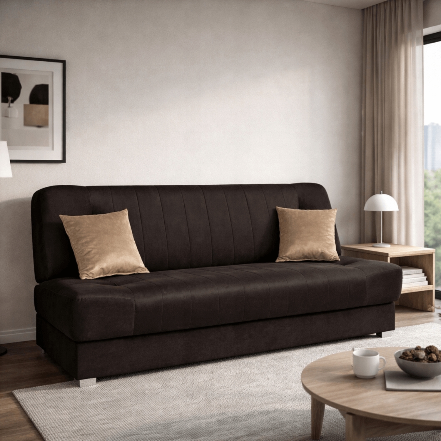 Sofa z Funkcją Spania PIANO 2 Rozkładana Wersalka Dwuosobowa Brązowa Nowoczesna do Salonu PPHUE.DOROTKA2/VELURO7/WER