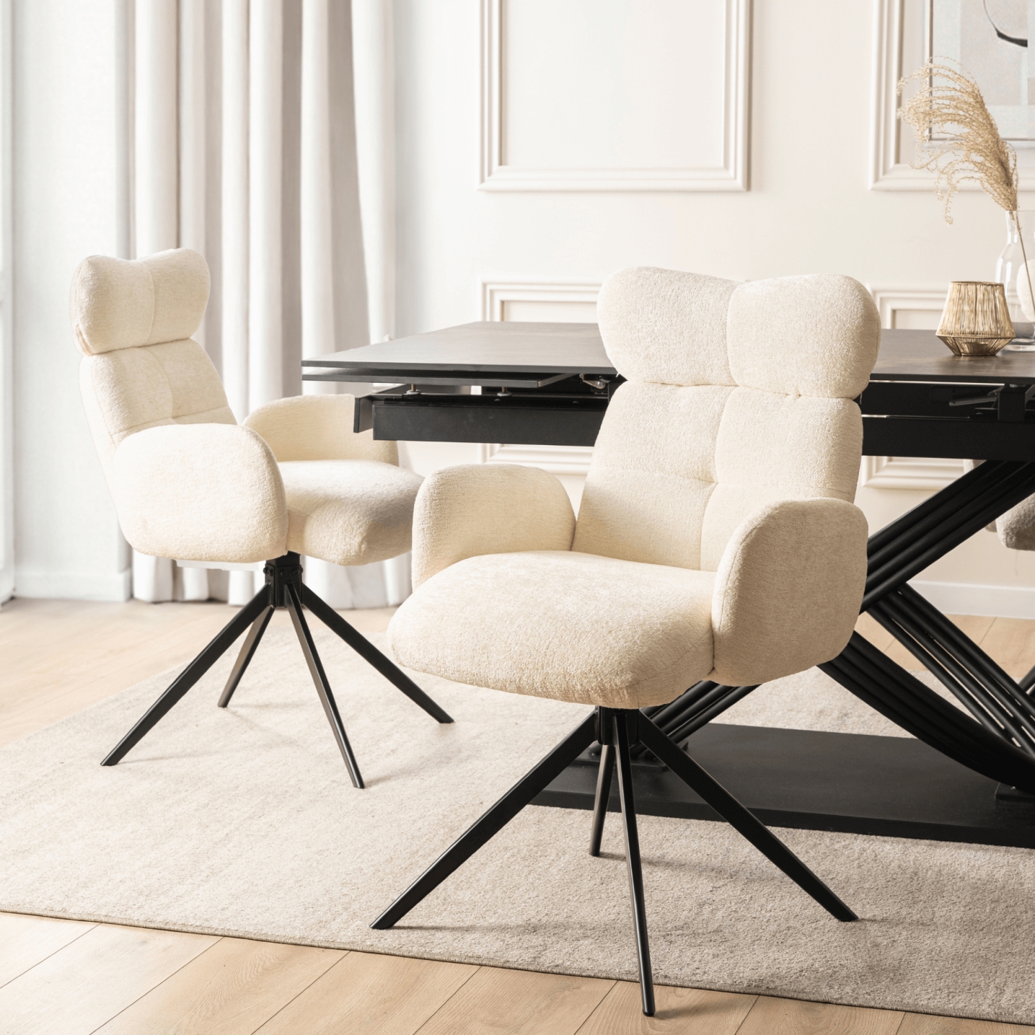 Krzesło Tapicerowane Obrotowe ALVARO Kremowe Boucle Nowoczesne ME.ALVARO/KR/TB/K