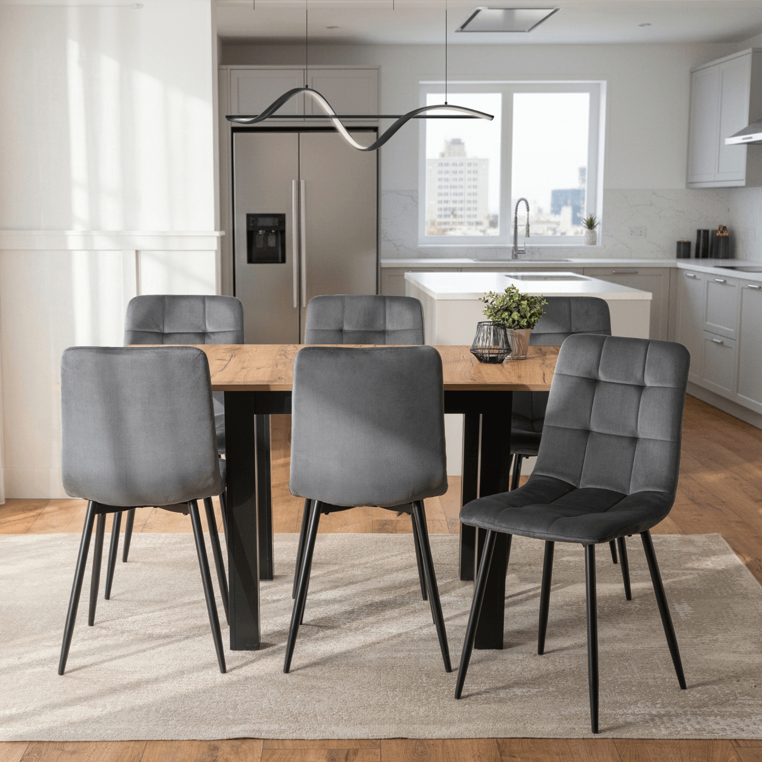 Zestaw Stół Kwadratowy Rozkładany MAX 80-160 cm Dąb Craft/Czarny i 6 Krzeseł PERU Szarych Welurowych W.MAX/DC/CZ/S/PERU/P/V/Z6/K