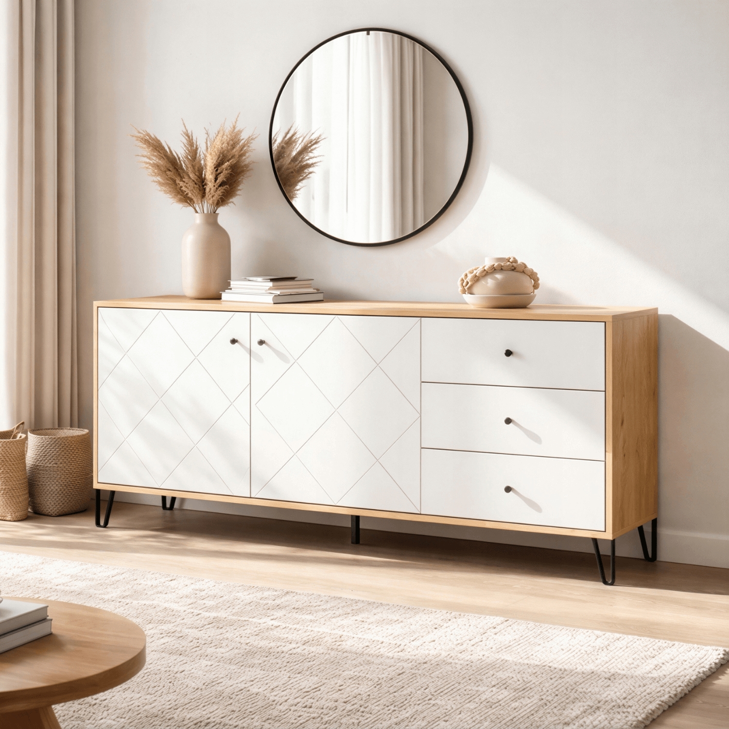 Komoda Dwudrzwiowa z Szufladami BACARDI 183 cm Dąb Artisan/Biały Nowoczesna W.BILBAO/BL6/DA/B/KOM2D3S