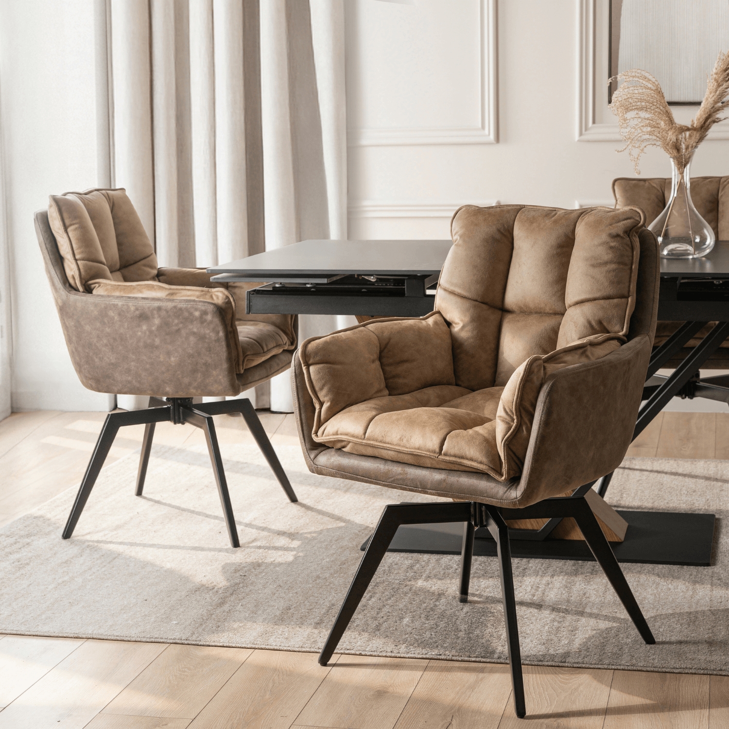 Krzesło Tapicerowane Obrotowe ISLA Brązowe Nowoczesne Loft ME.ISLA/BR/T/CAP/V/CZ/K