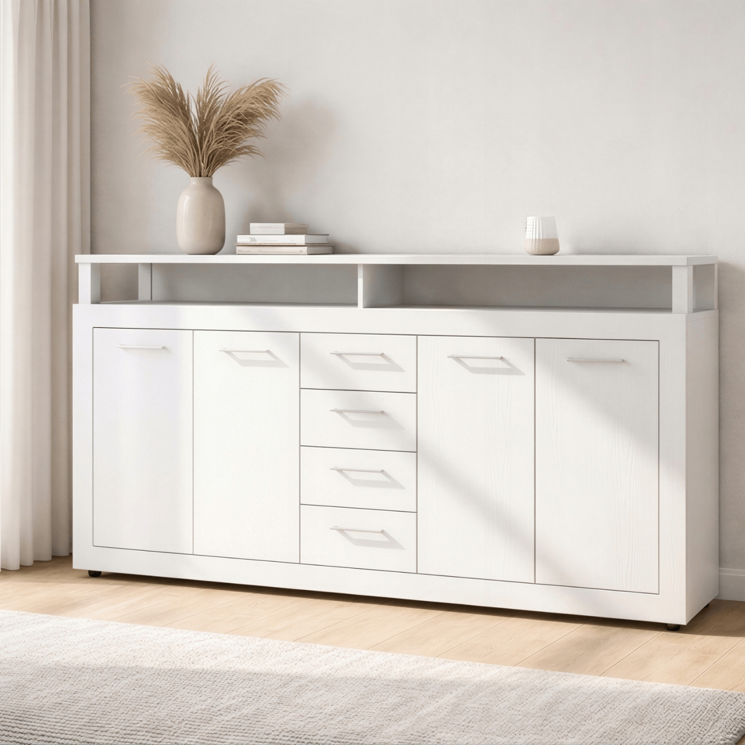 Komoda Czterodrzwiowa z Szufladami BLAGO 190 cm Biała Nowoczesna W.LUNA/B/B/KOM4D4S