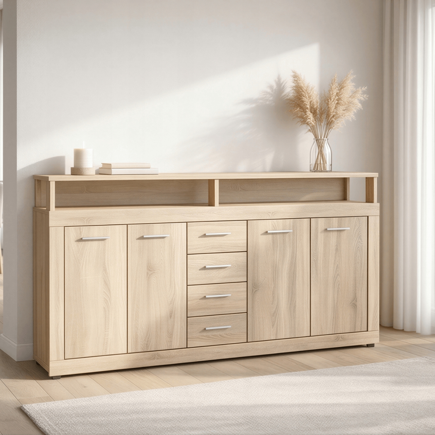 Komoda Czterodrzwiowa z Szufladami BLAGO 190 cm Dąb Sonoma Nowoczesna W.LUNA/DS/DS/KOM4D4S