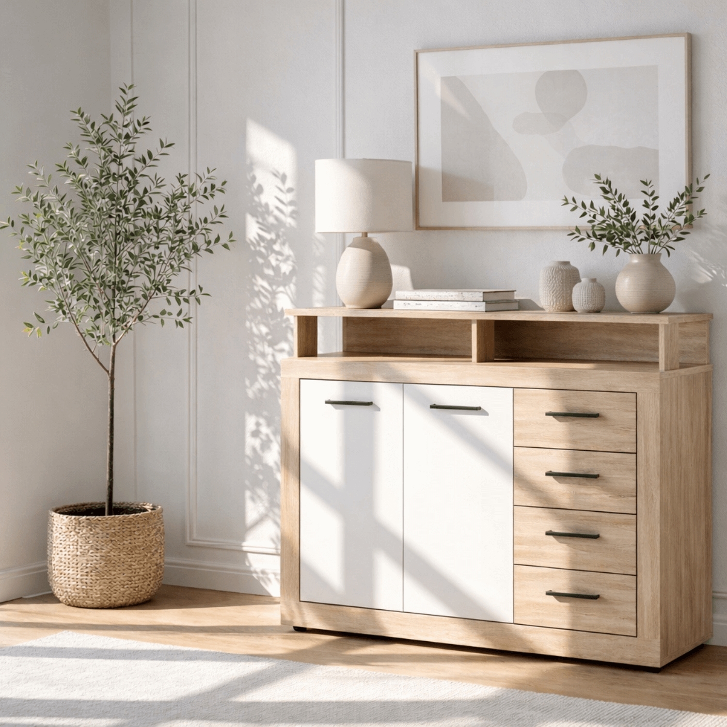 Komoda Dwudrzwiowa BLAGO MIDI A 119,5 cm z Szufladami Dąb Sonoma/Biały Nowoczesna W.LUNA/MIDIA/DS/B/KOM2D4S