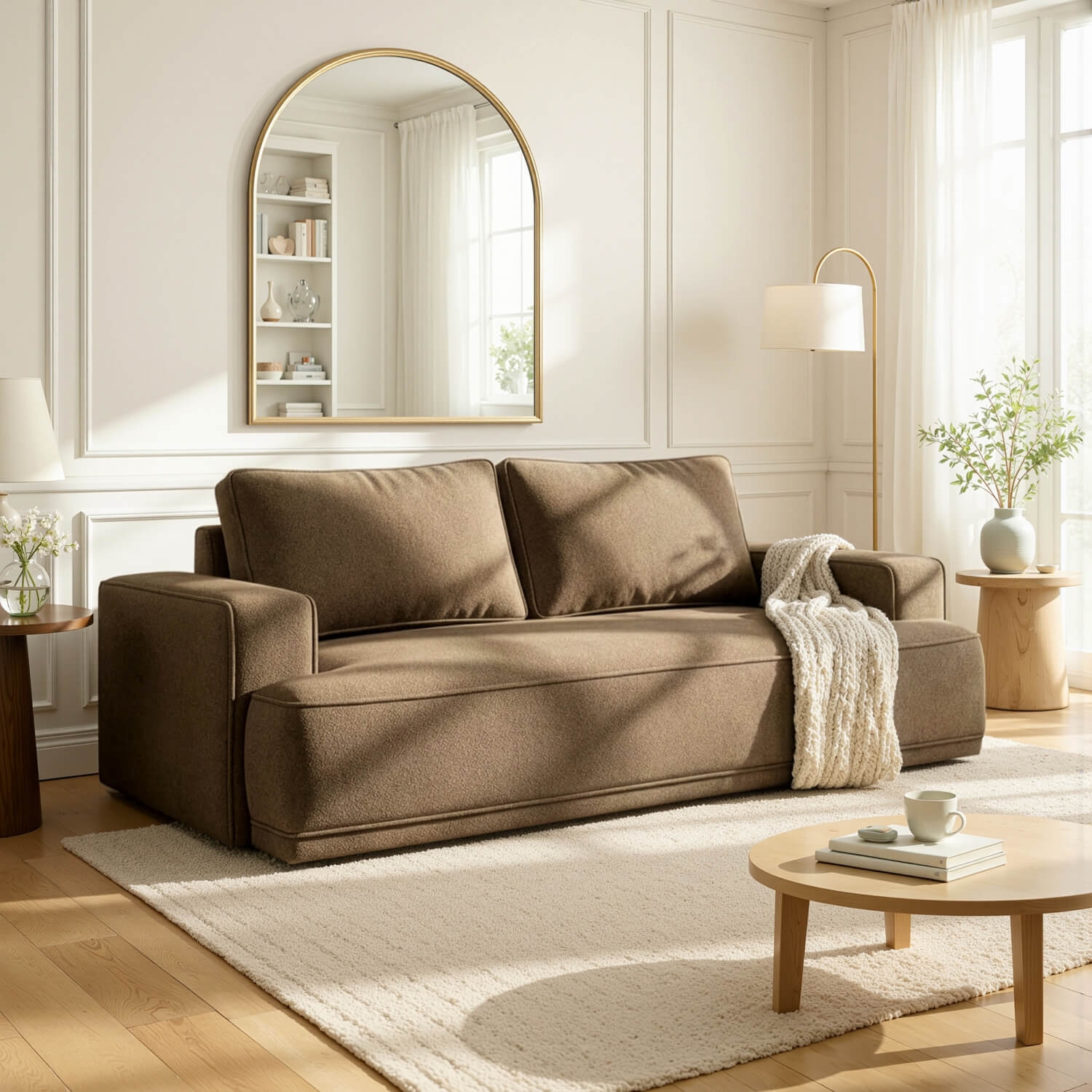 Sofa z Funkcją Spania CAMELIA Brązowa Boucle Nowoczesna ME.DALIA/WOOLLY04/SOF