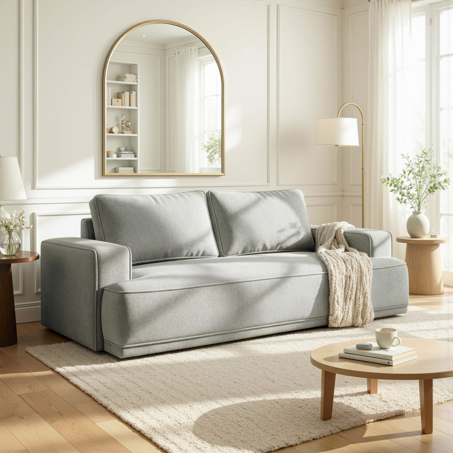 Sofa z Funkcją Spania CAMELIA Szara Boucle Nowoczesna ME.DALIA/WOOLLY11/SOF