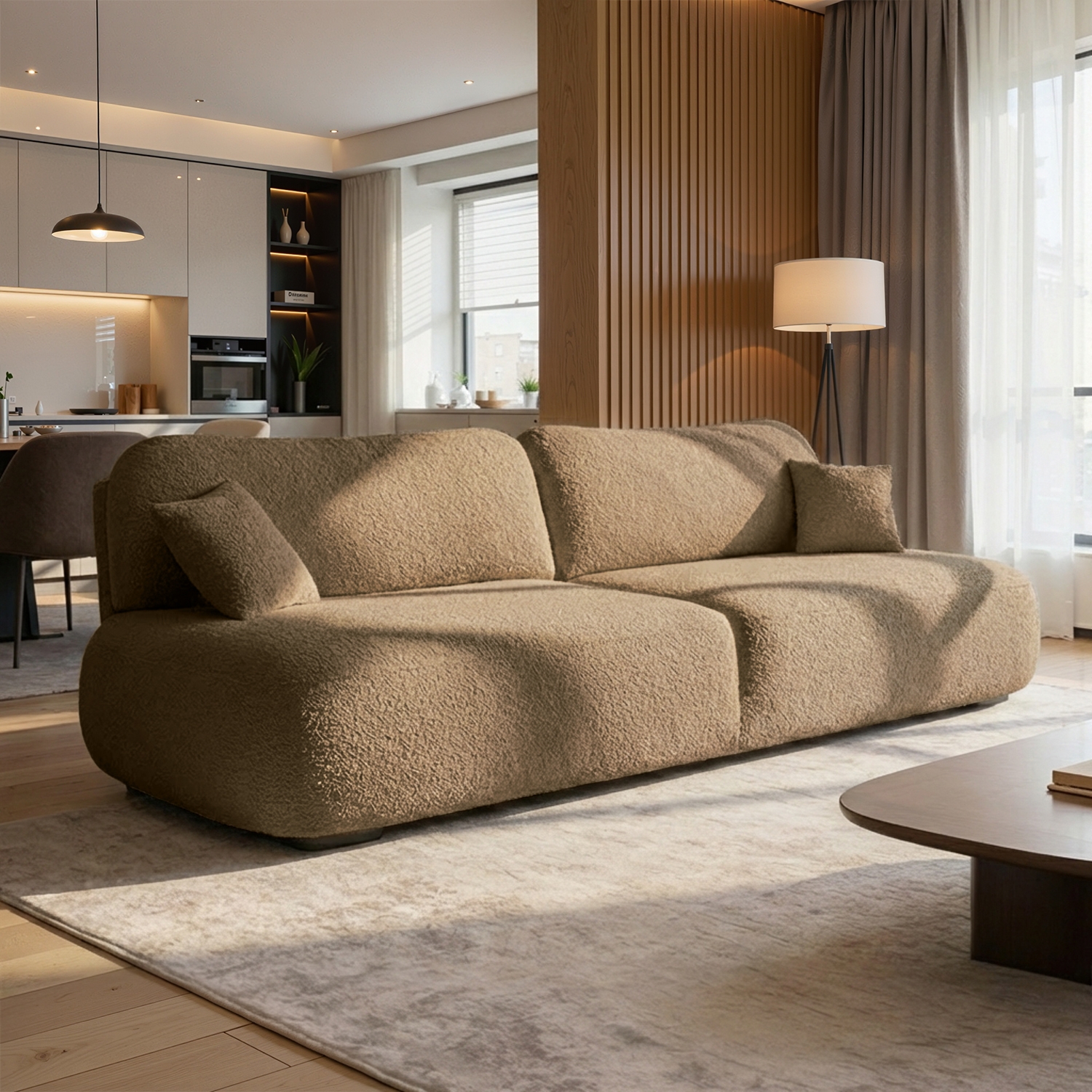 Sofa AVERIO Rozkładana Dwuosobowa Brązowa Boucle Nowoczesna ME.APOLLO/WOOLLY04/SOF