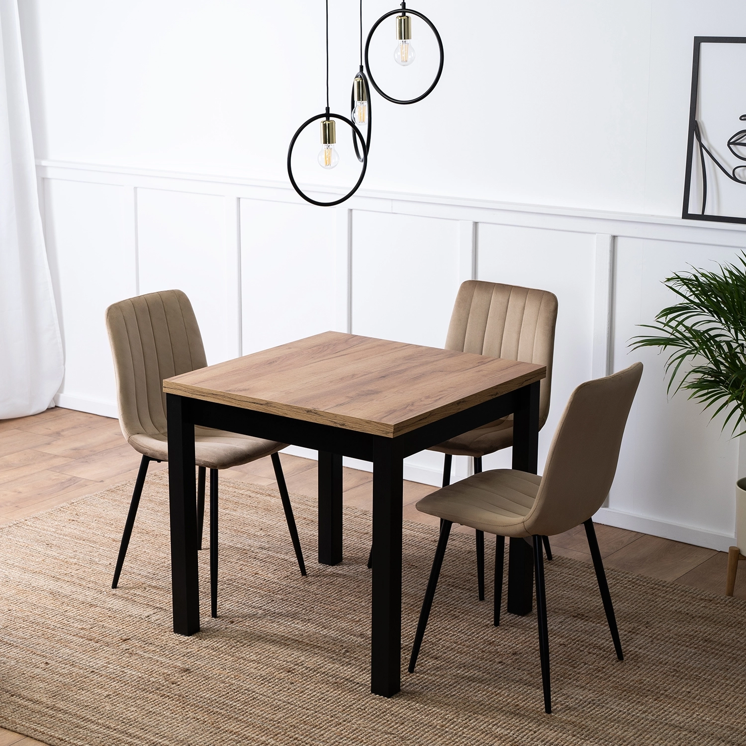 Stół Rozkładany Kwadratowy MAX 80-160 cm Dąb Craft/Czarny Nowoczesny Loft B.MAX/DC/CZ/S