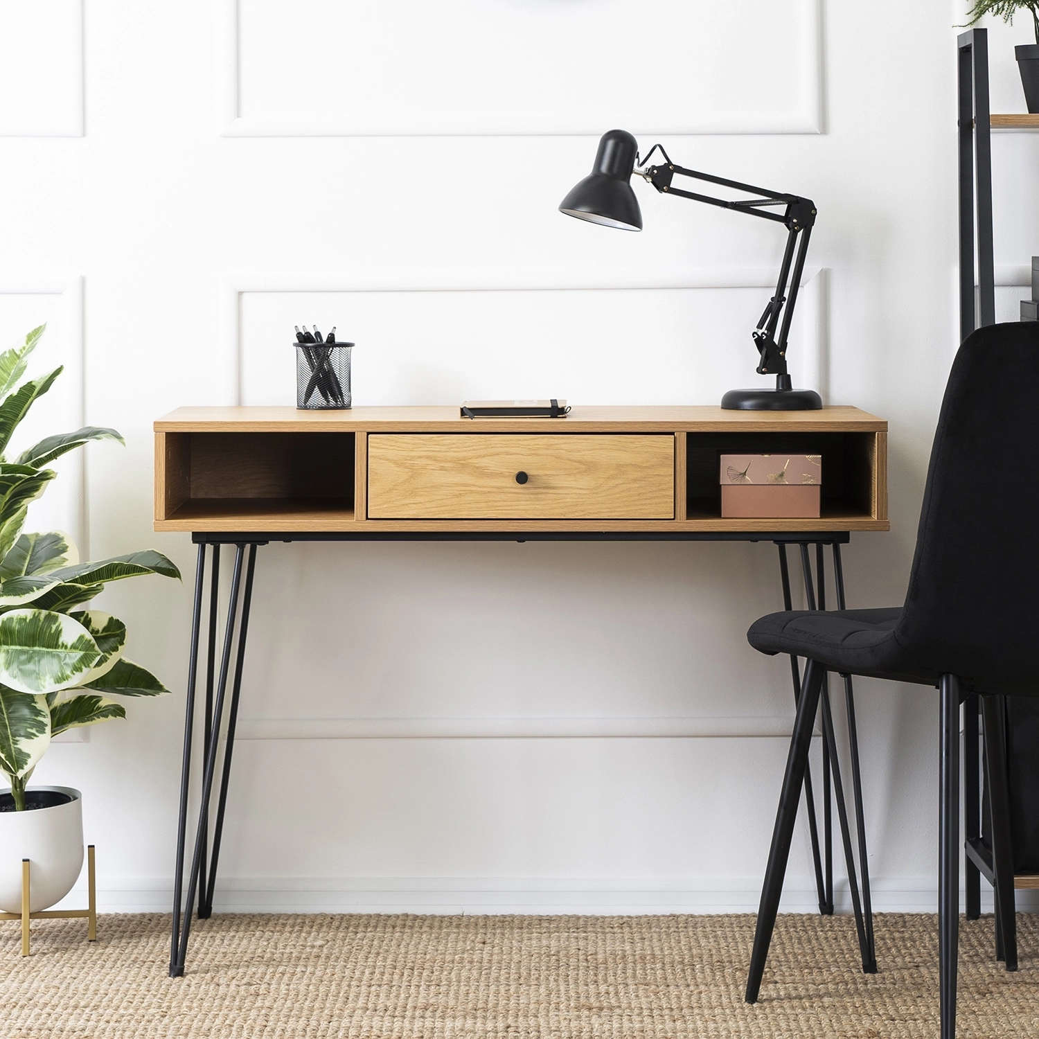 Biurko z Szufladą LAMICA 100 cm Dąb/Czarny Nowoczesne Loft ME.LAMICA/D/CZ/B