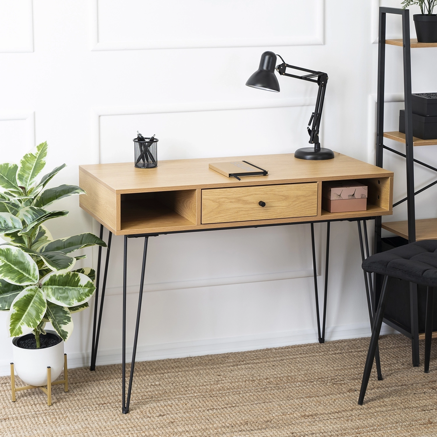Biurko z Szufladą LAMICA 100 cm Dąb/Czarny Nowoczesne Loft ME.LAMICA/D/CZ/B