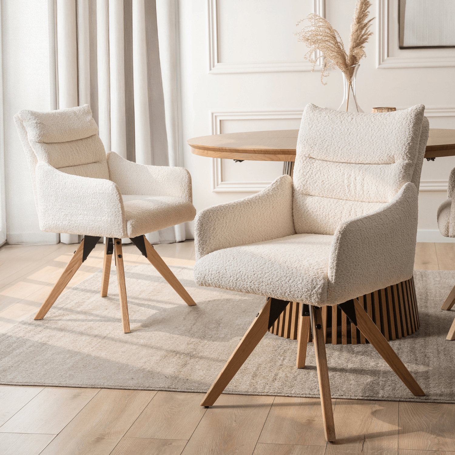 Krzesło Tapicerowane Obrotowe WILLA Kremowe Nowoczesne Boucle ME.WILLA/KR/D/T/K