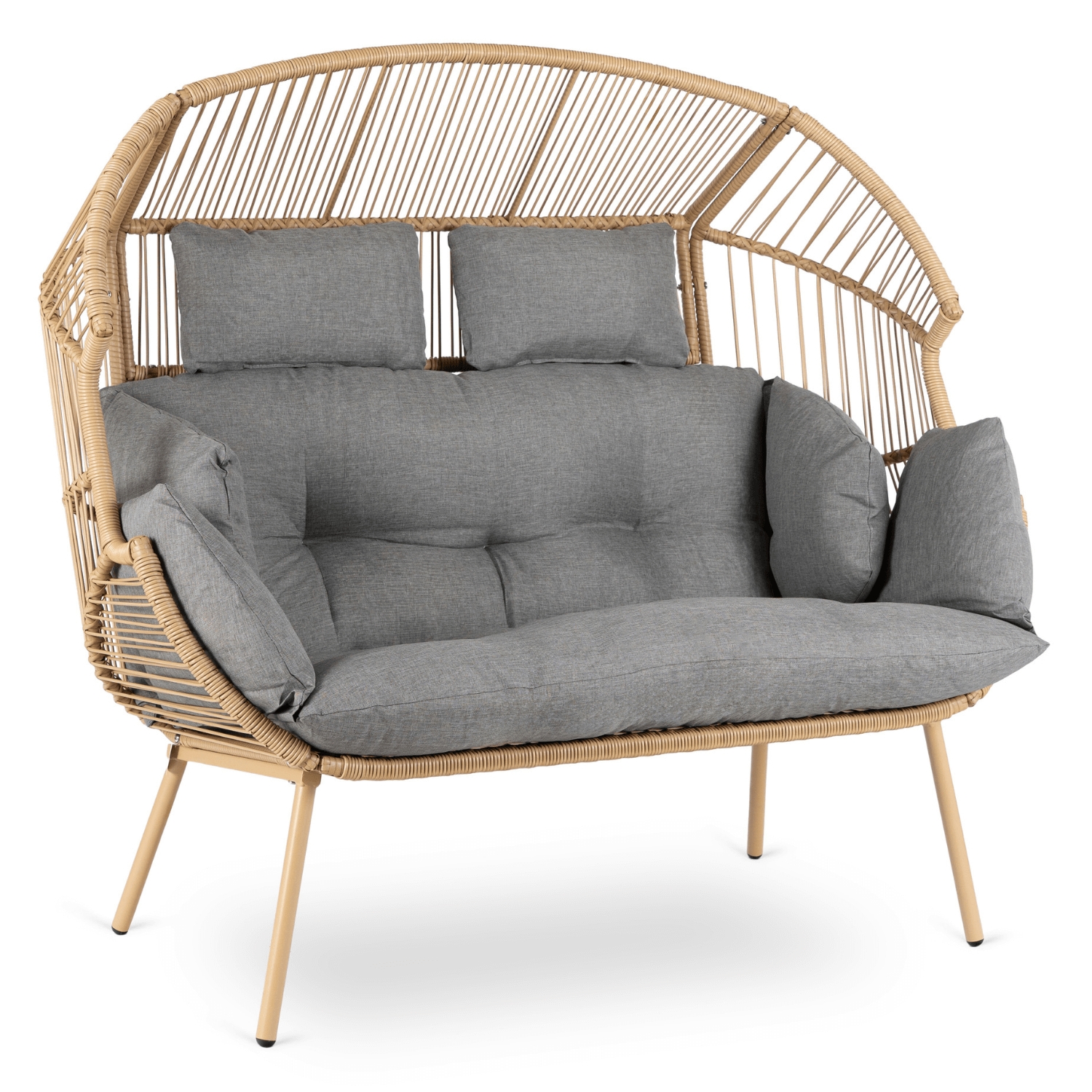 Fotel Ogrodowy KORYNT Dwuosobowy Kokon Szary Nowoczesny Boho ME.KORYNT2S/P/NAT/T/FW