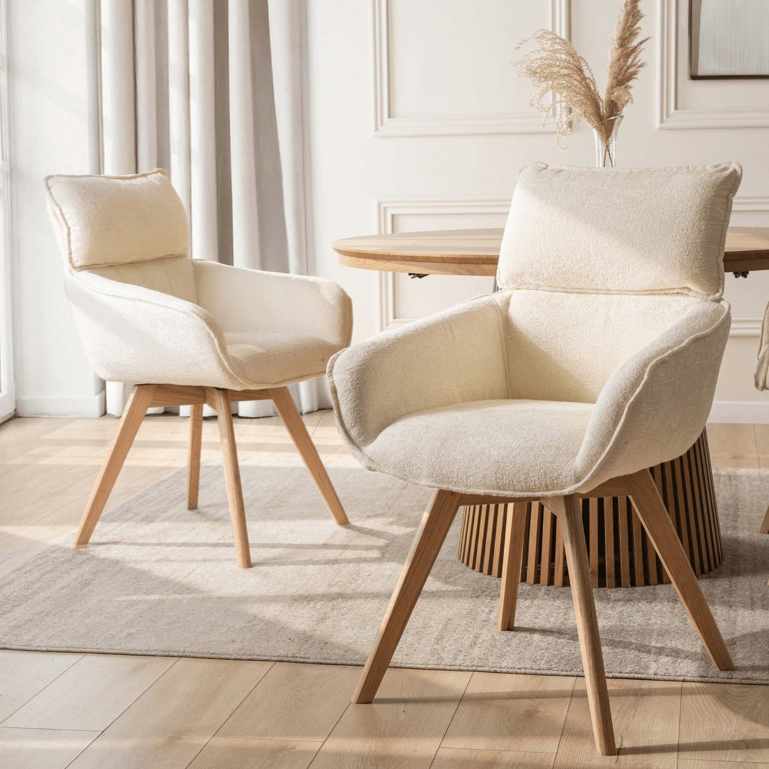 Krzesło Tapicerowane Obrotowe DIAS Kremowe Nowoczesne Boucle ME.DIAS/KR/TB/K