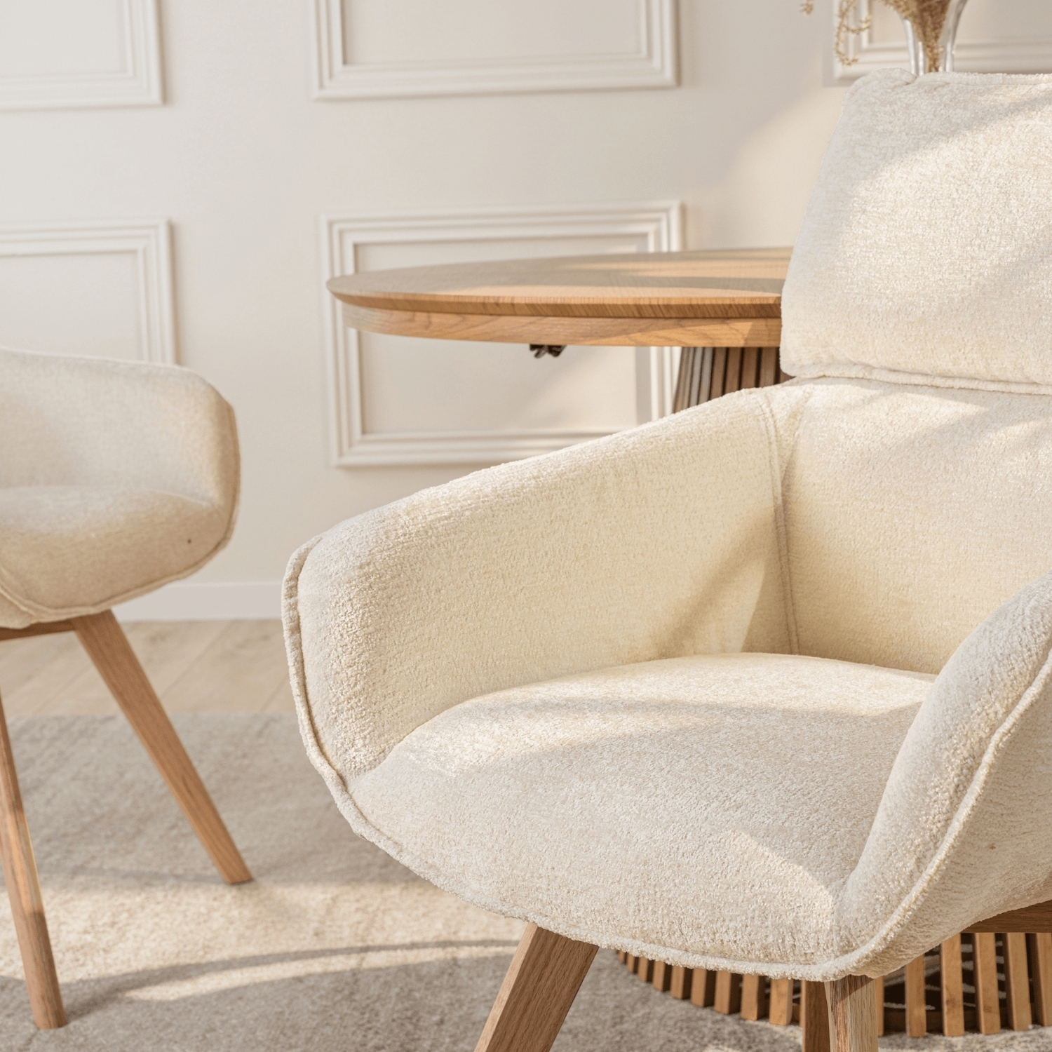 Krzesło Tapicerowane Obrotowe DIAS Kremowe Nowoczesne Boucle ME.DIAS/KR/TB/K