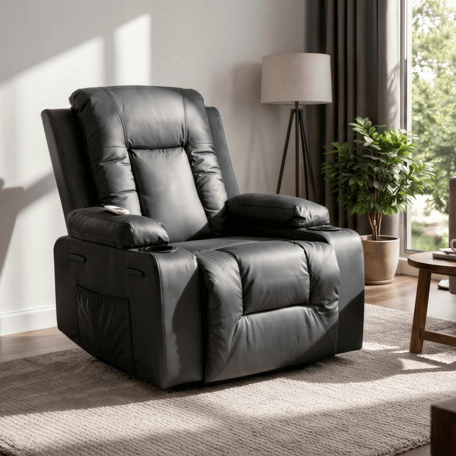 Fotel Masujący BOX Rozkładany Wypoczynkowy z Podnóżkiem Czarny Ekoskóra Nowoczesny ME.BOX/CZ/E/FW