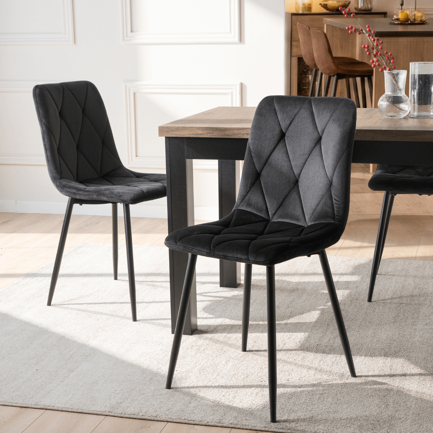 Krzesło Tapicerowane do Salonu ROBIN Czarne Welurowe Nowoczesne Loft ME.ROBIN/CZ/V/K