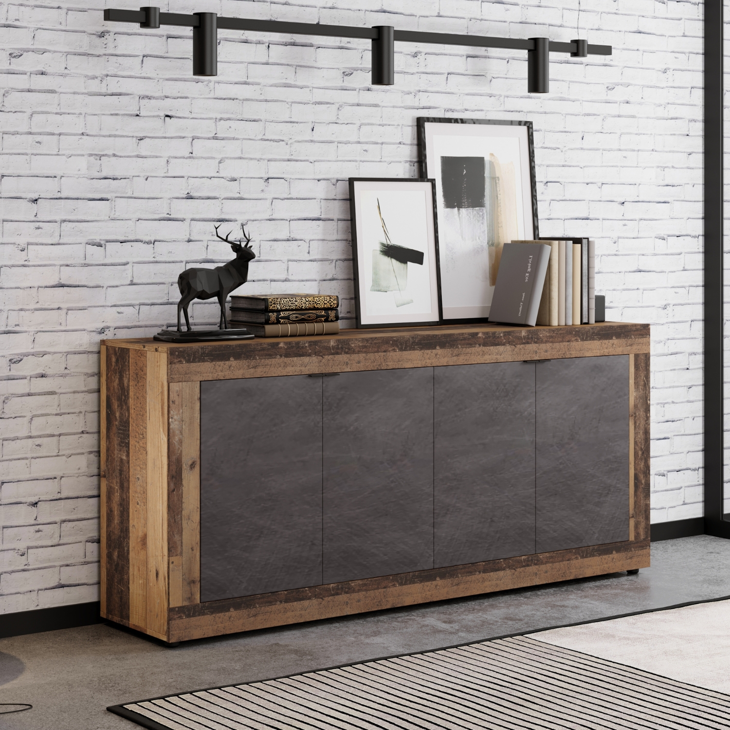 Komoda Czterodrzwiowa BLAGO 180 cm Ciemny Dąb/Grafit Loft W.LUNEA/OSD/MA/KOM4D