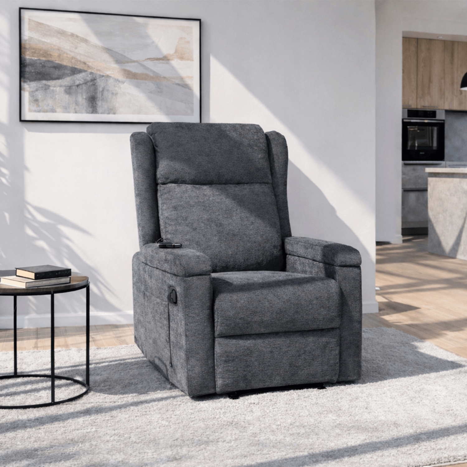 Fotel Masujący SEBASTIAN Rozkładany Wypoczynkowy z Podnóżkiem Ciemnoszary Nowoczesny ME.SEBASTIAN/CZ/T/FW