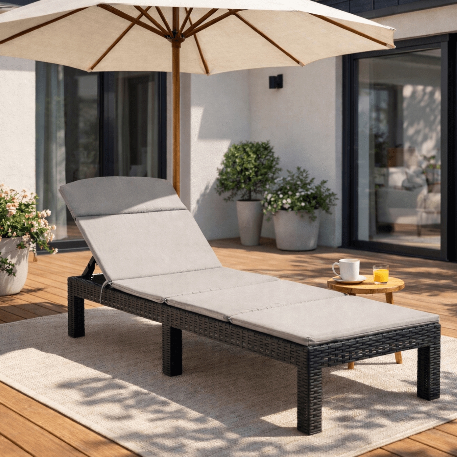 Fotel Ogrodowy Leżak LUIZJANA Technorattan Czarny/Szary ME.LUIZJANA/CZ/P/T/OGR/LEZ