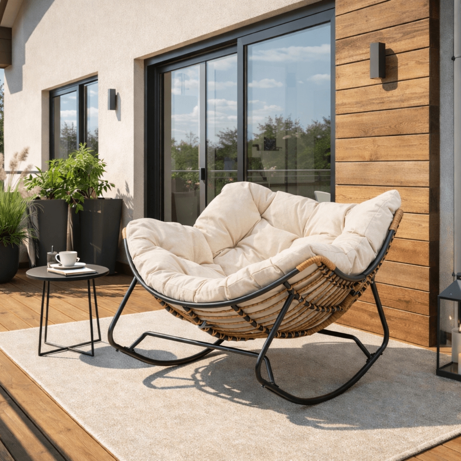 Fotel Bujany Ogrodowy ELTON na Płozach Beżowy Nowoczesny ME.ELTON/BZ/T/FW