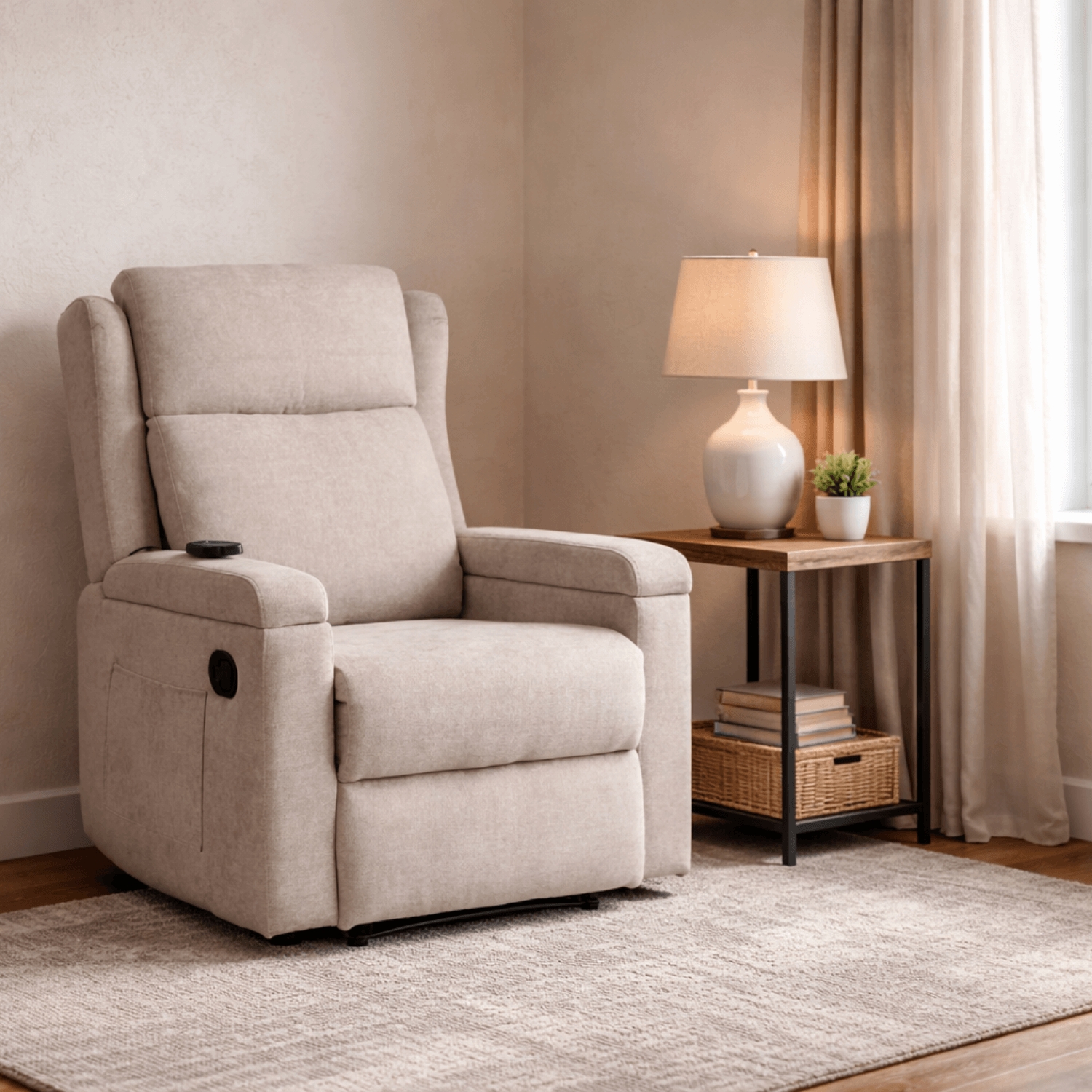 Fotel Masujący SEBASTIAN Rozkładany Wypoczynkowy z Podnóżkiem Beżowy Nowoczesny ME.SEBASTIAN/BZ/T/FW