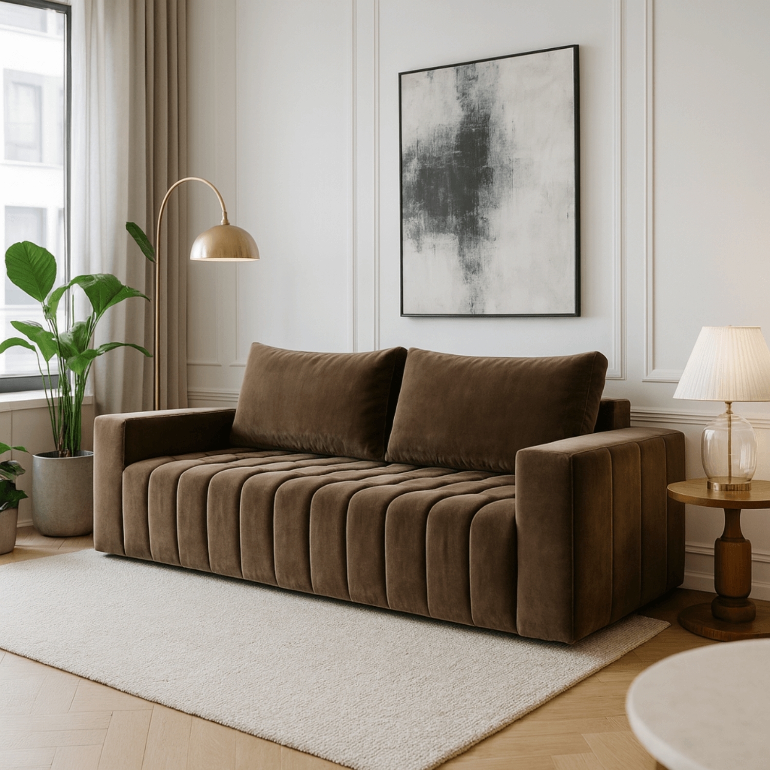 Sofa z Funkcją Spania LAZARO Rozkładana Jasnobrązowa Welurowa Nowoczesna eltap.Laz_01