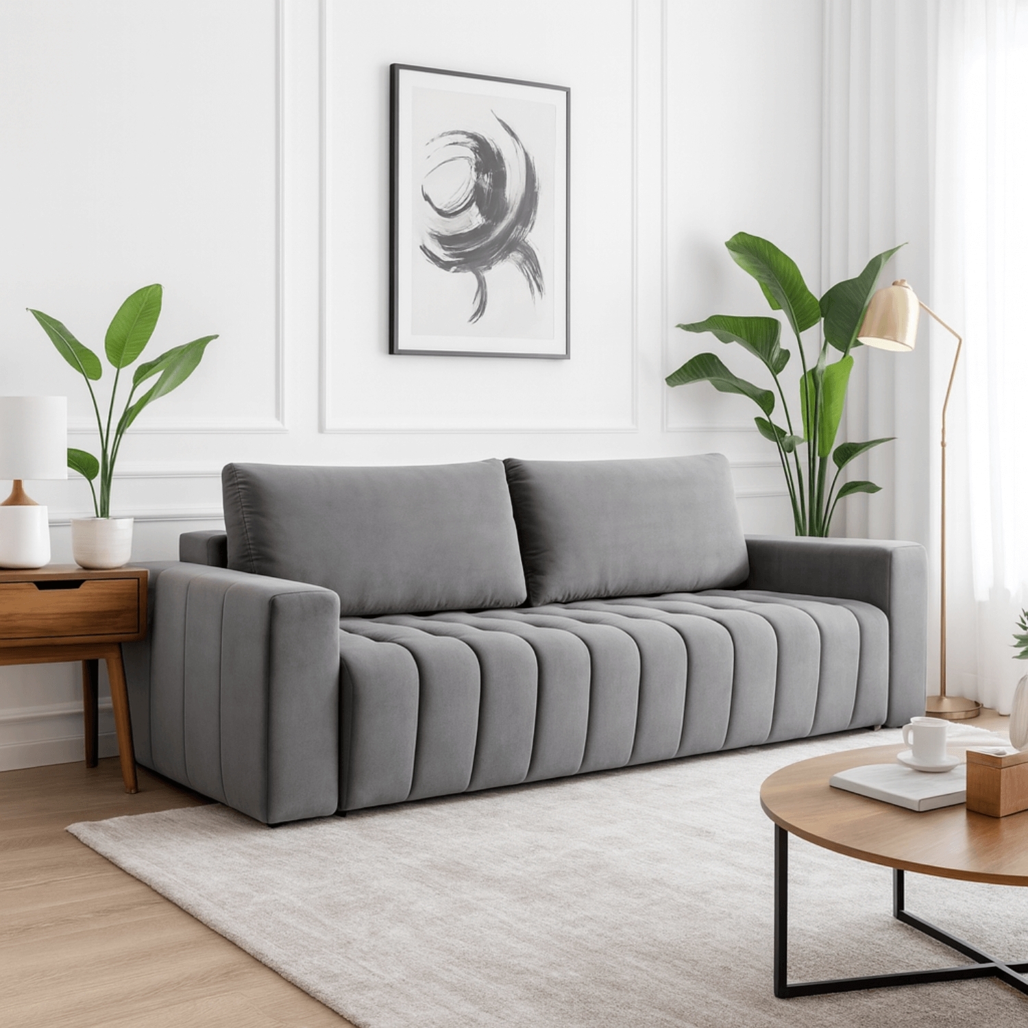 Sofa z Funkcją Spania LAZARO Rozkładana Szara Welurowa Nowoczesna eltap.Laz_06